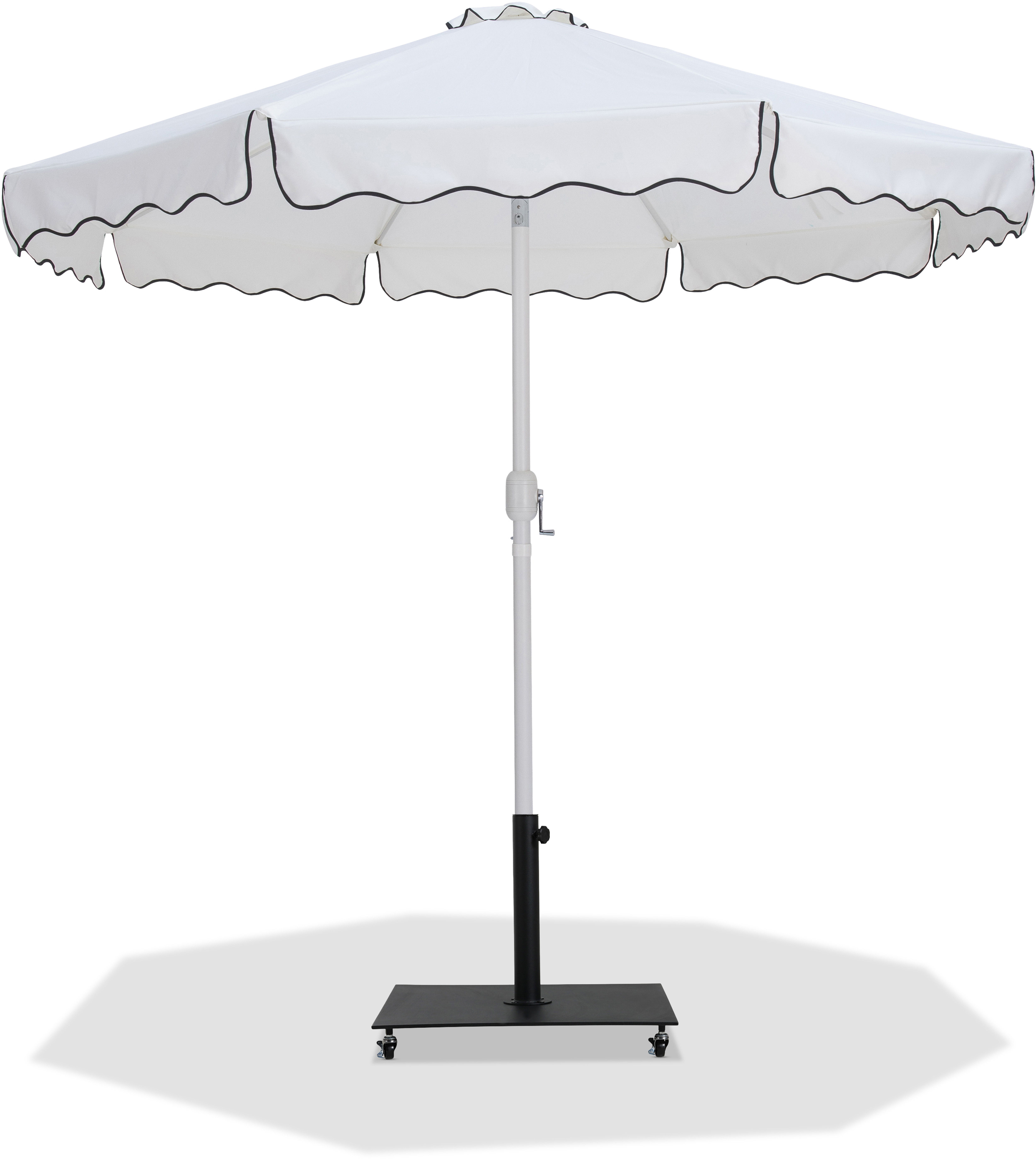 Amalfi - With Black Piping / Matte Black Aluminum Patio Umbrella With Base Fabric - White