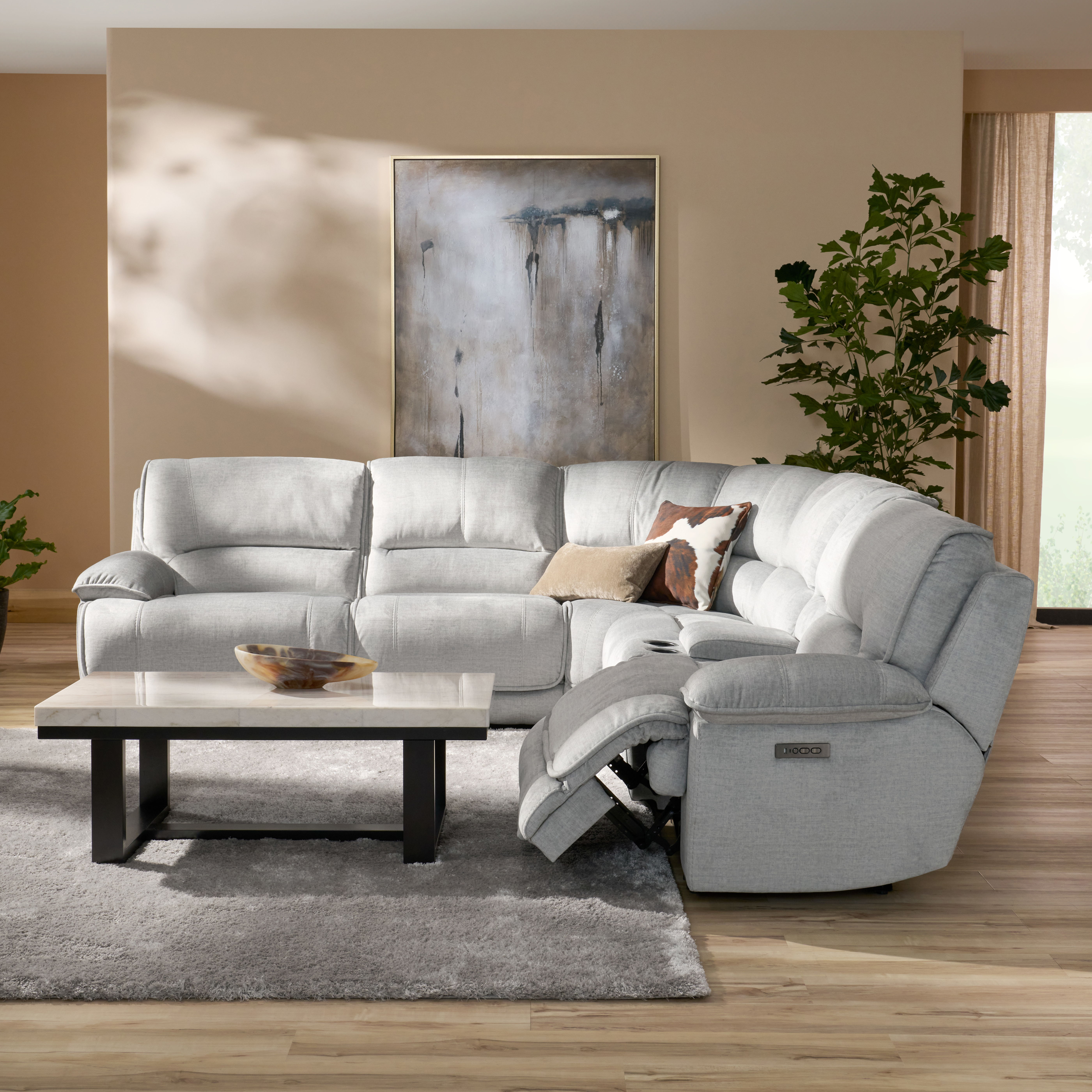 Olsen - 6 Piece Power Sectional - Silver