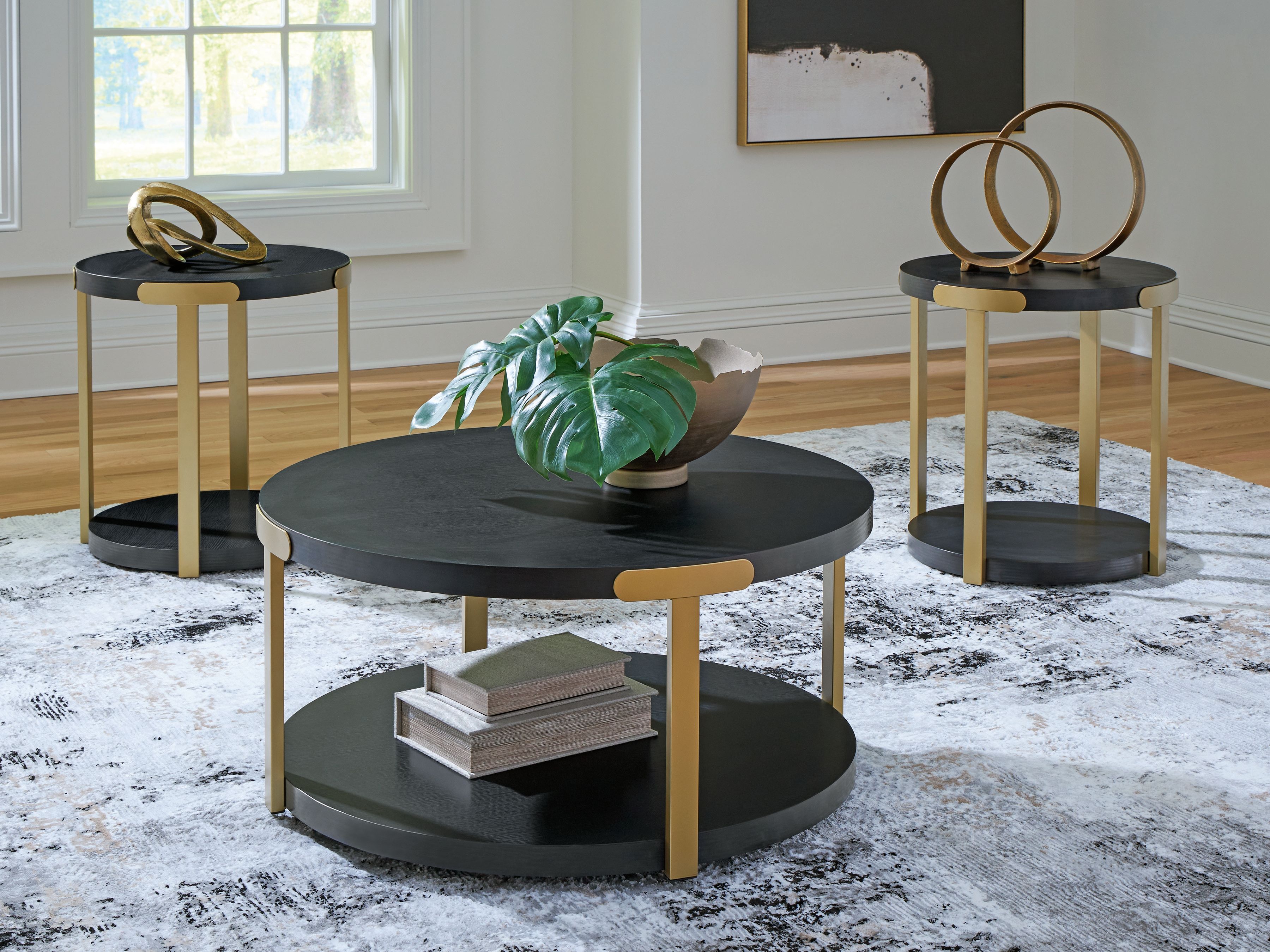 Ashley Furniture Shylore - Occasional Table Set (Set of 3) - Black / Brass Finish - Image 2