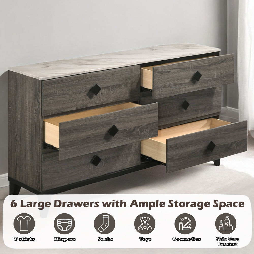 Avantika - Dresser - Faux Marble Top & Rustic Gray Oak, dark gray, view 6