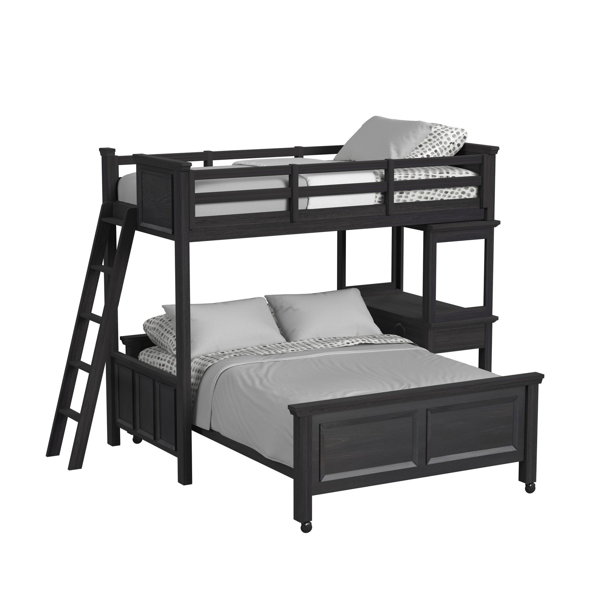 Hampton Kids - Twin Over Full Loft With Ladder And Desk With Speaker 3 Piece Bedroom Set - Charcoal