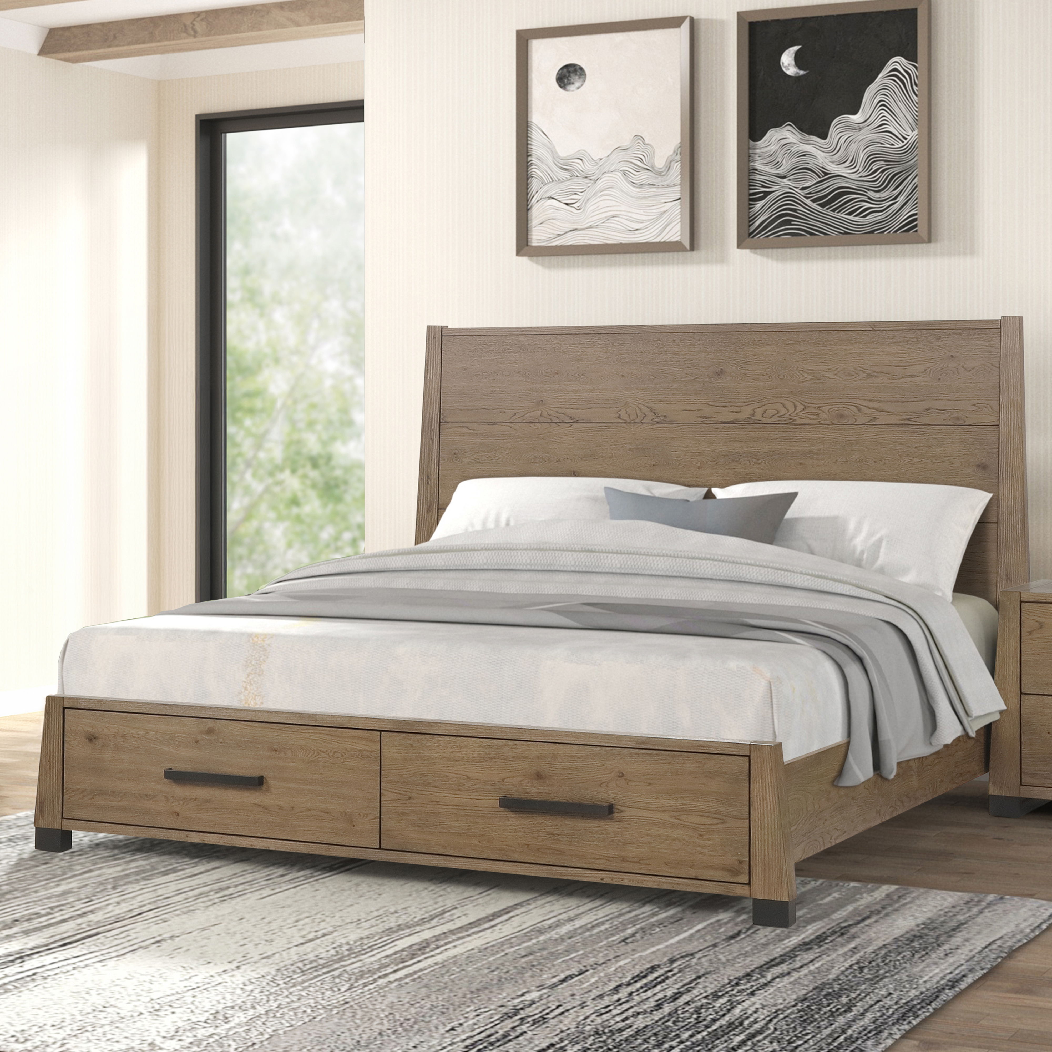 Viera - 5/0 Queen Storage Bed - Natural Oak, light brown