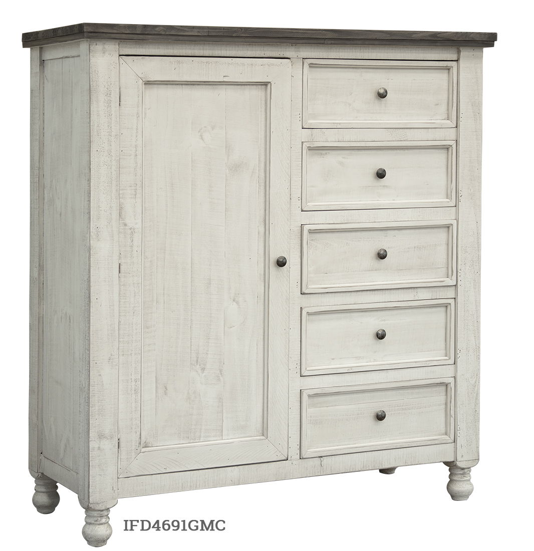 International Furniture Direct Stone - Chest With 5 Drawer / 1 Door - Antiqued Ivory / Weathered Gray