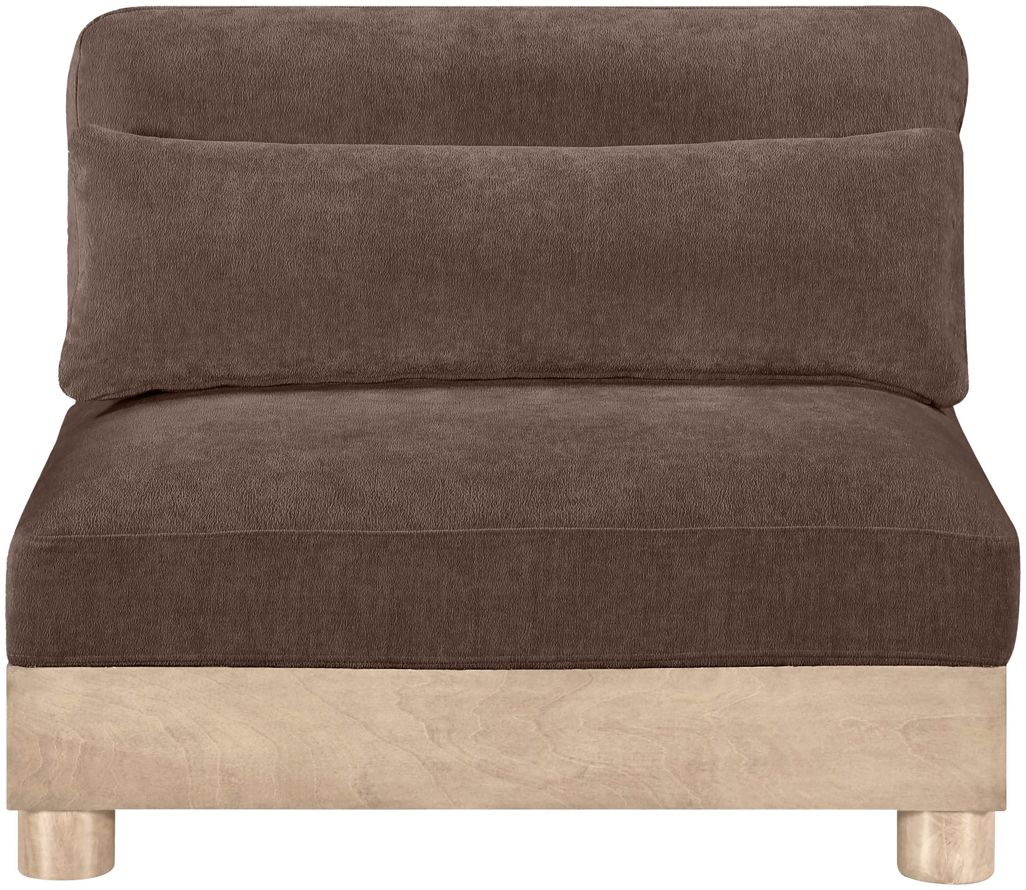 Turin - Chenille Fabric Upholstered Modular Armless Chair - Brown / Natural Oak