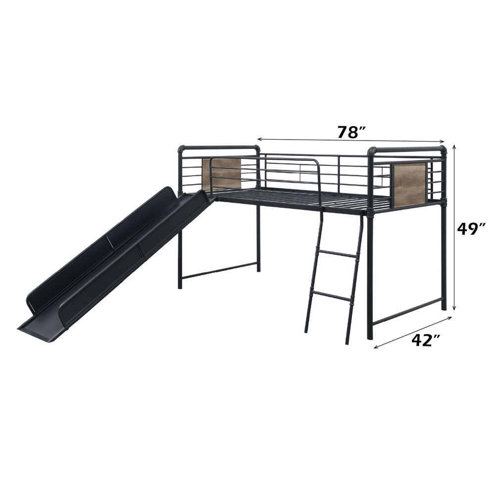 Cordelia - Twin Loft Bed With Slide - Antique Oak, Sandy Black & Dark Bronze Hand-Brushed, black, view 5