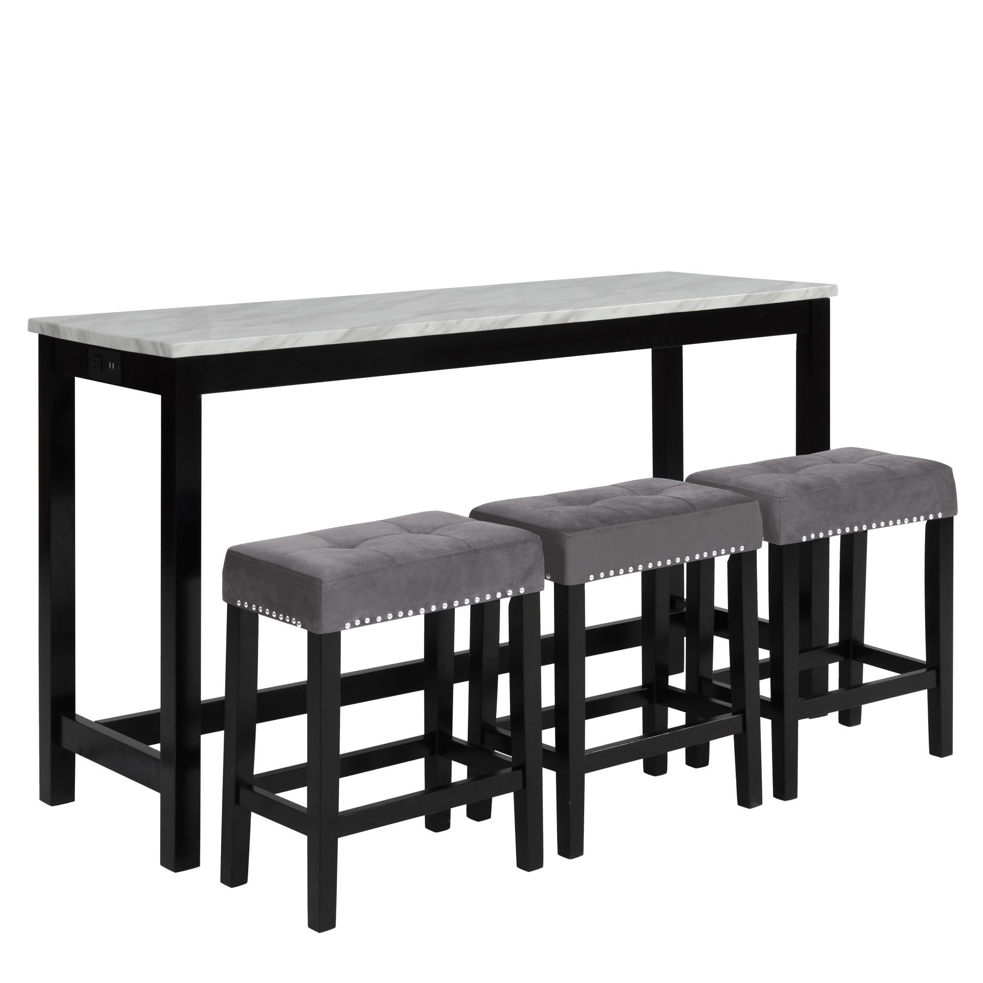 Celeste - 4 Piece Dining Set (Theater Bar Table & 3 Stools) - Gray