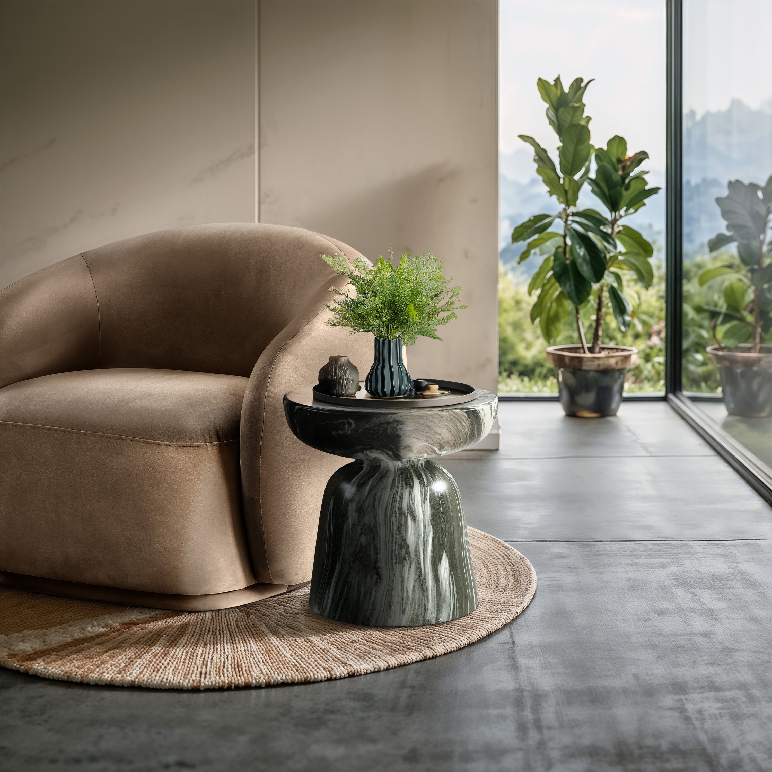 Avellino - Marble Finish Concrete End Table - Green