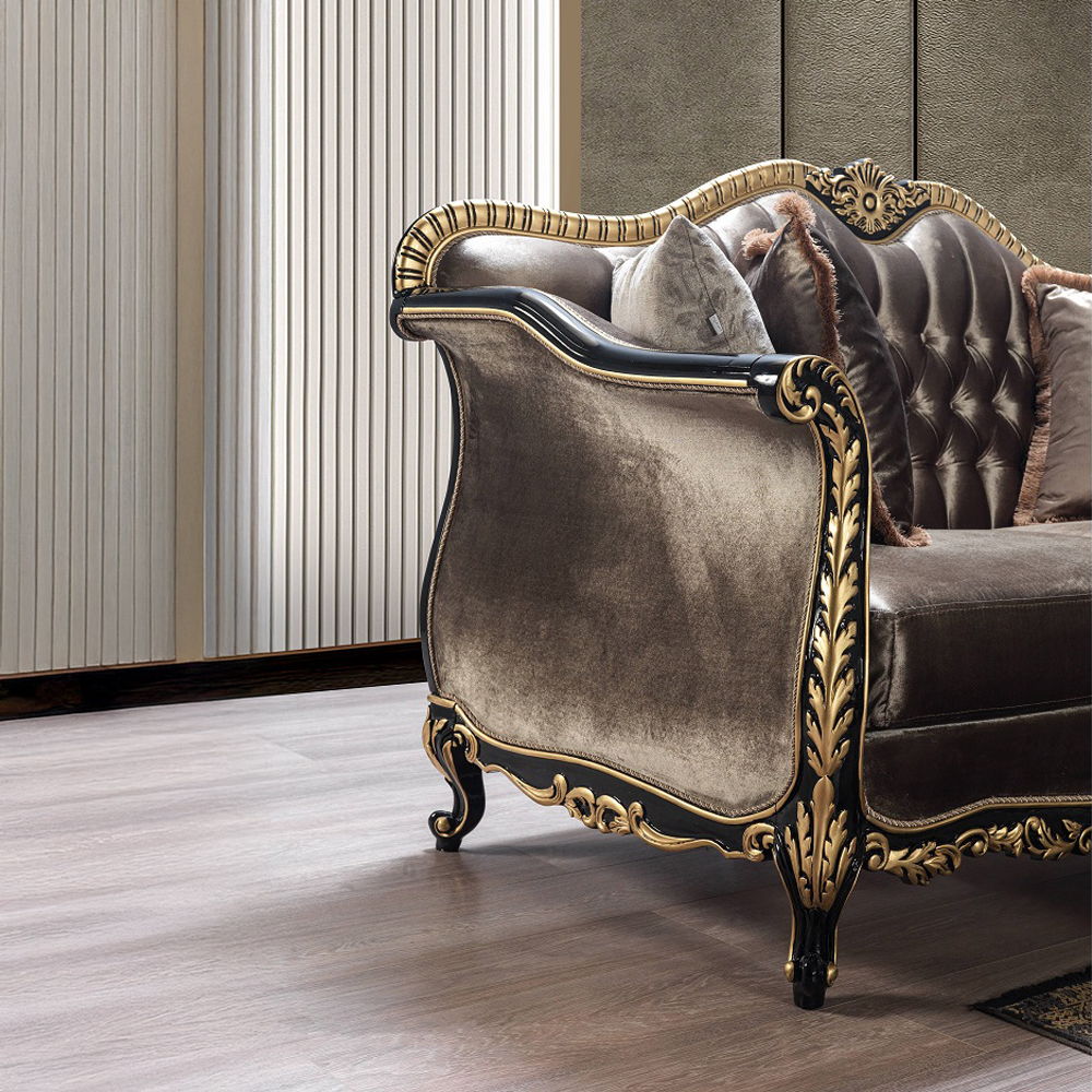 Betria - Loveseat With 4 Pillows - Light Green Velvet, Gold & Black High Gloss, dark gray, view 3