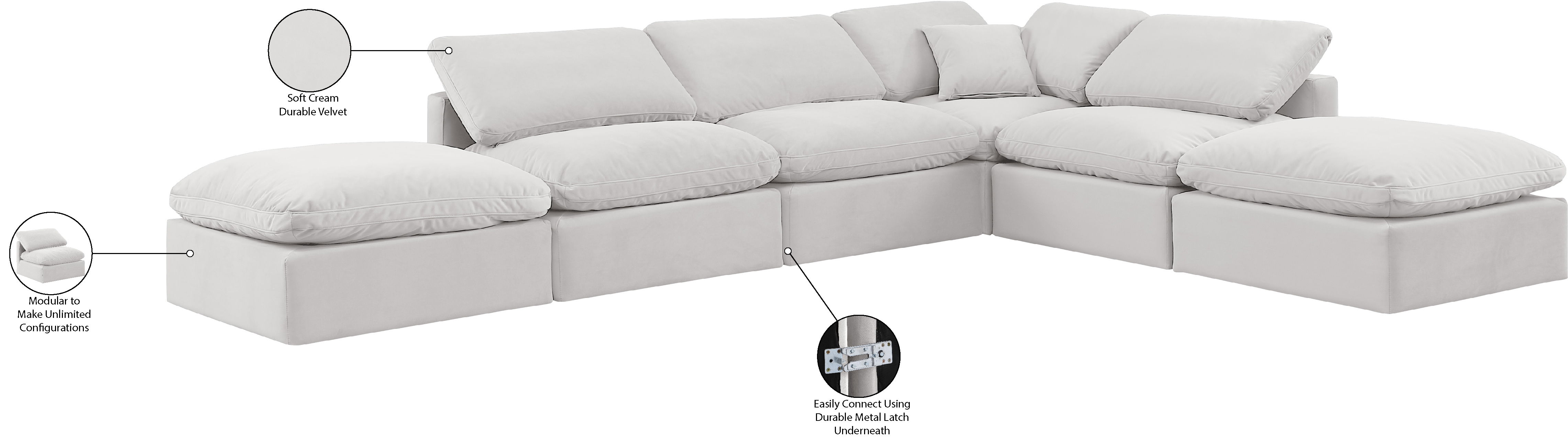 Indulge - Velvet 6 Piece Modular Armless Sectional - Off White