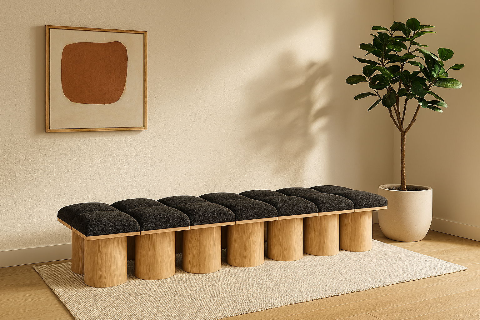 Pavilion - 108.5" 14 Piece Modular Bench With Natural Base - Black