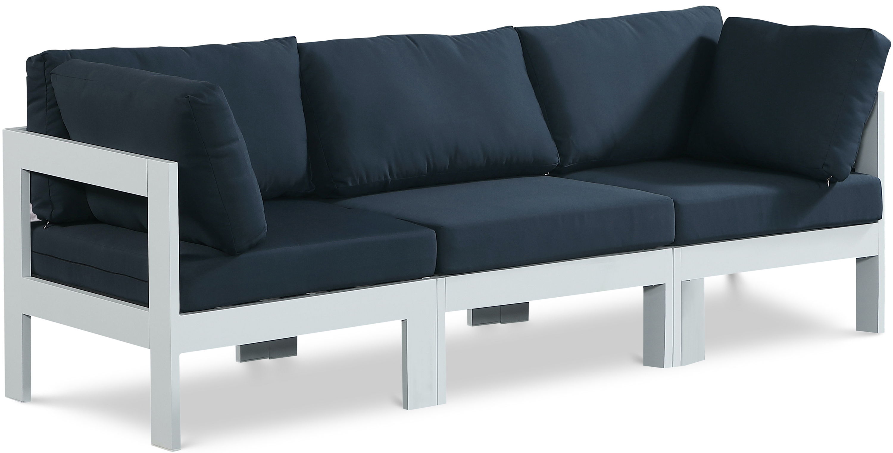 Nizuc - Outdoor Patio 3 Seat Modular Sofa With White Frame - Navy