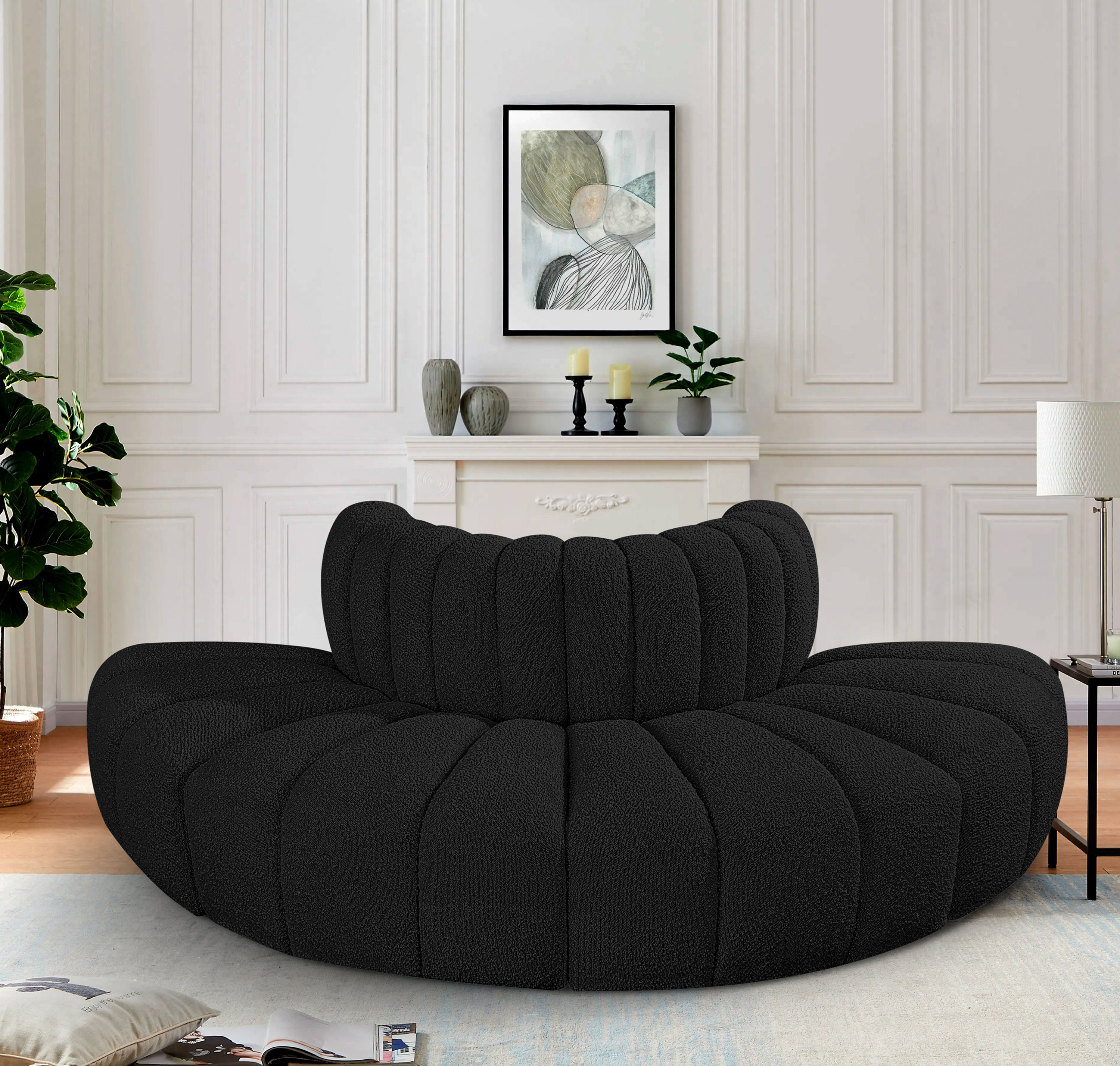 Arc - Boucle Fabric 4 Piece Modular Sofa - Black
