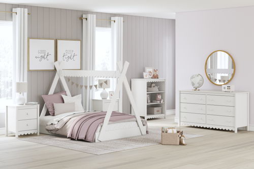 Hallityn - 2 Pc. - Bookcase, Full Tent Complete Bed - White, white