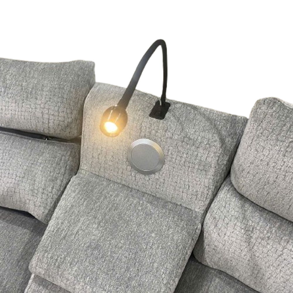 Fullar - Modular Console With Speaker & Cup Holder - Light Gray Chenille, light gray, view 5