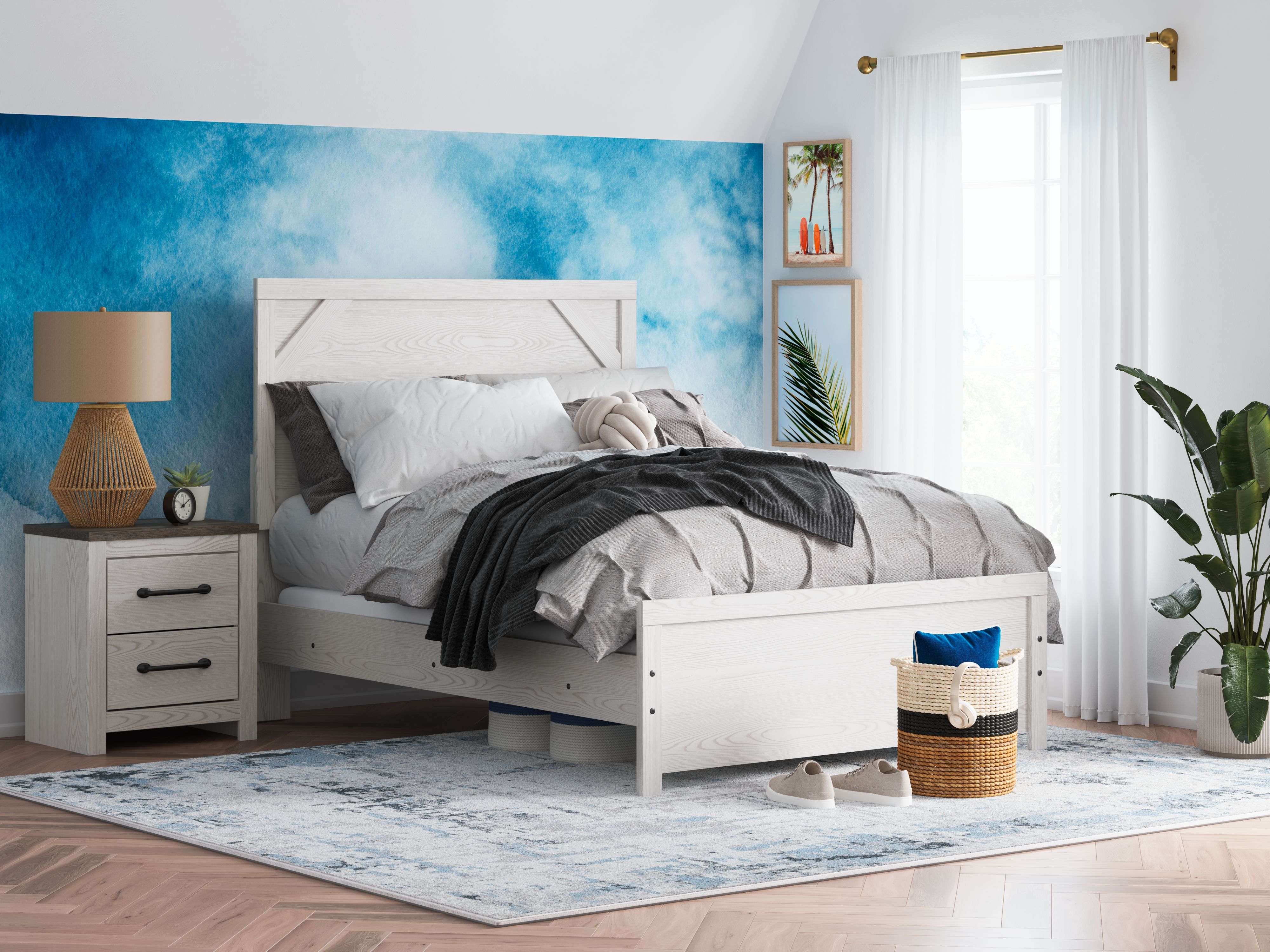 Gerridan - Full Panel Bed - White / Gray