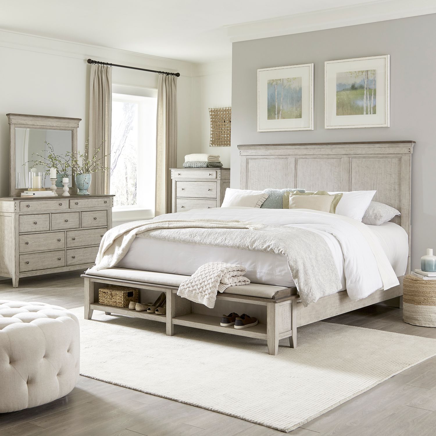 Liberty Furniture Ivy Hollow - 4 Piece Bedroom Set (California King Storage Bed, Dresser & Mirror, Chest) - White