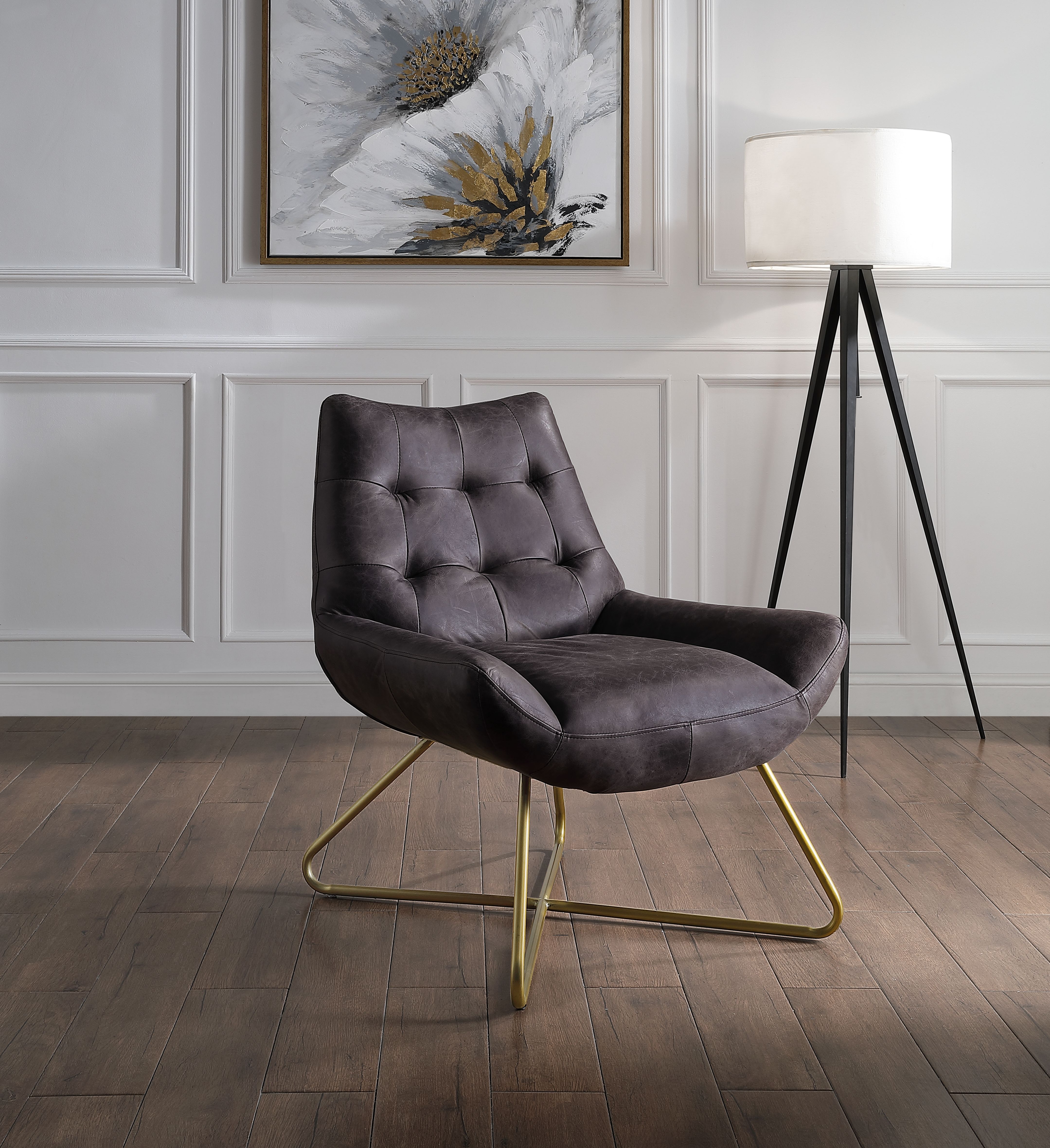 Dhalsim - Accent Chair - Antique Ebony Top Grain Leather, black, view 5