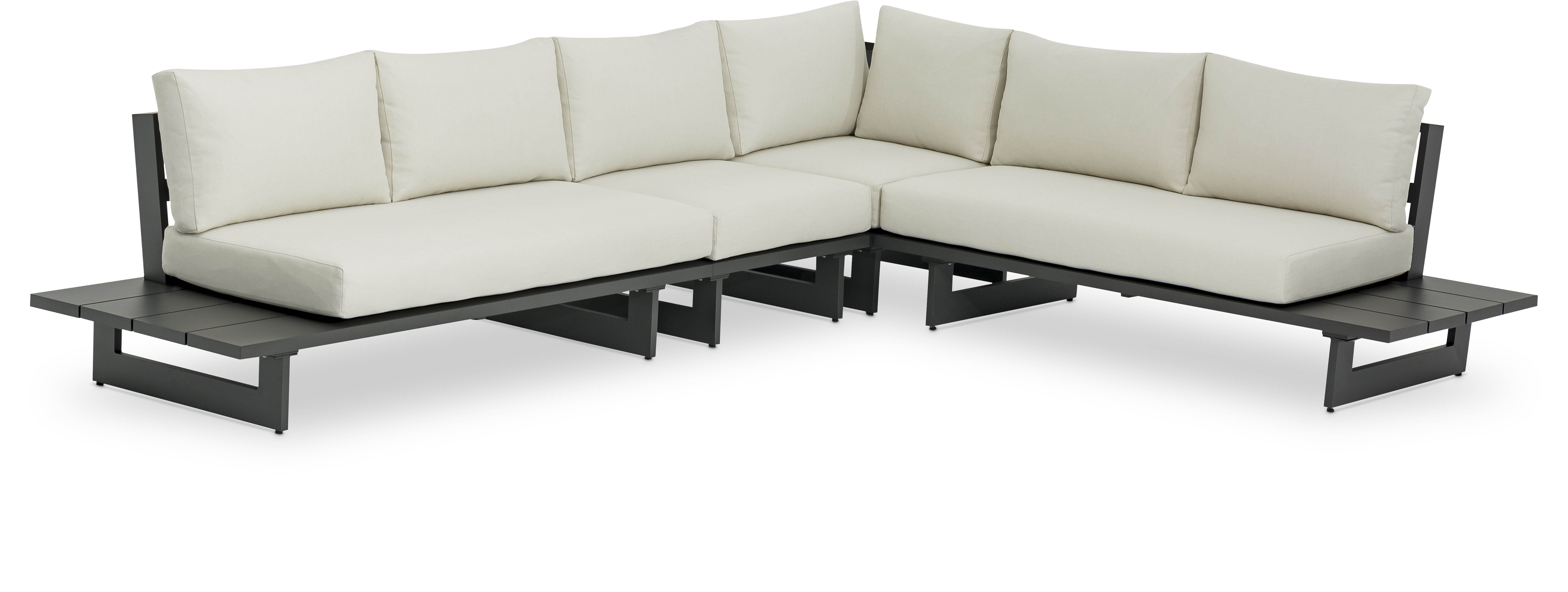 Maldives - 4 Piece Water Resistant Outdoor Patio Modular Right Arm Facing Sectional With Gray Base - Cream