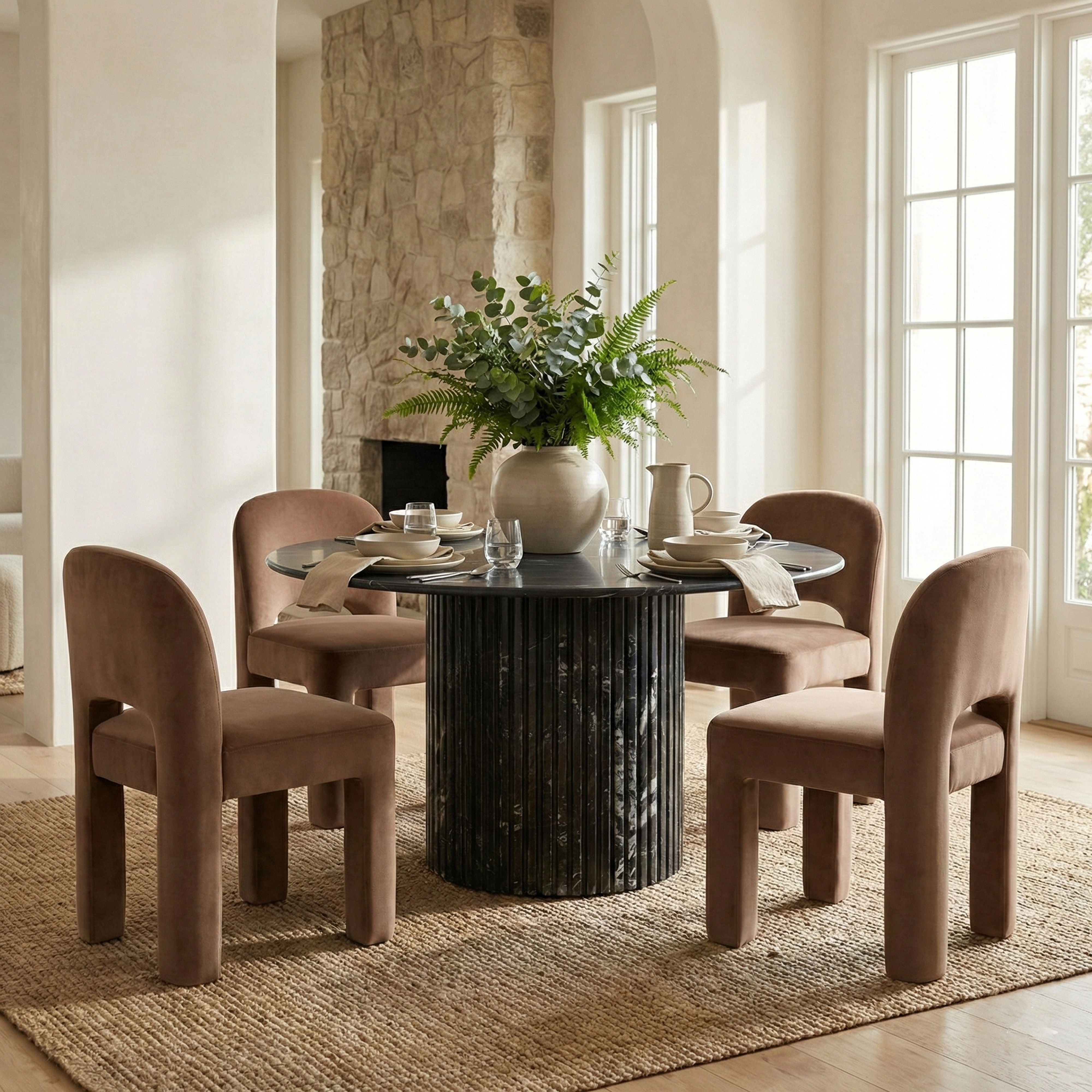 Celine - Velvet Performance Fabric Upholstered Dining Chair (Set of 2) - Brown