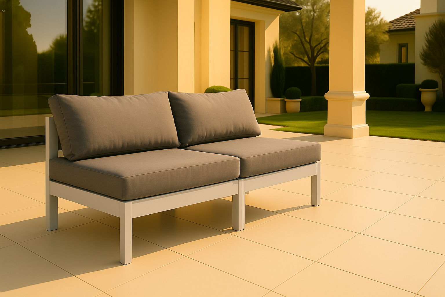 Nizuc - Outdoor Patio 2 Piece Armless Modular Sofa With White Frame - Gray
