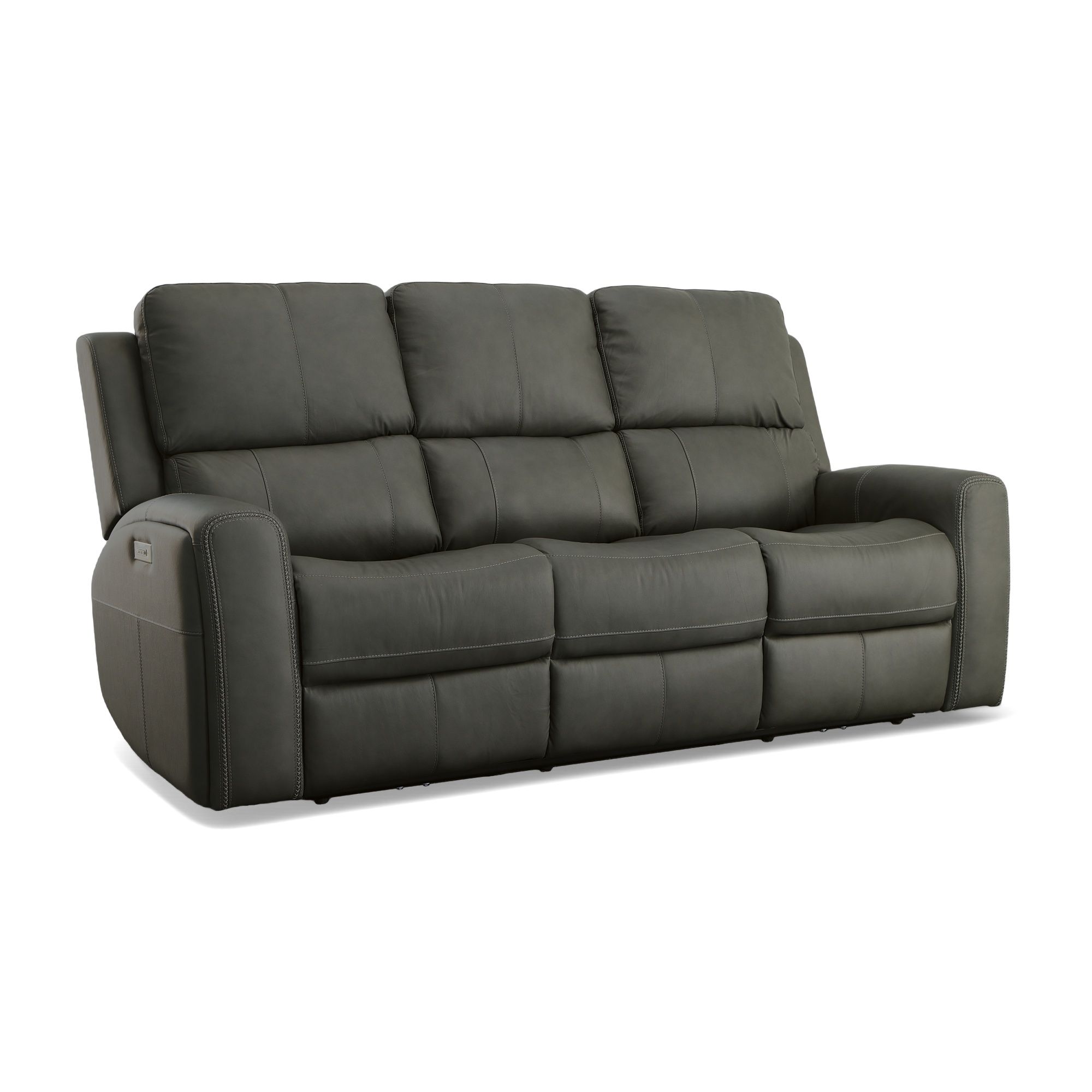 Linden - Power Reclining Sofa With Power Headrests & Lumbar - Charcoal, dark gray