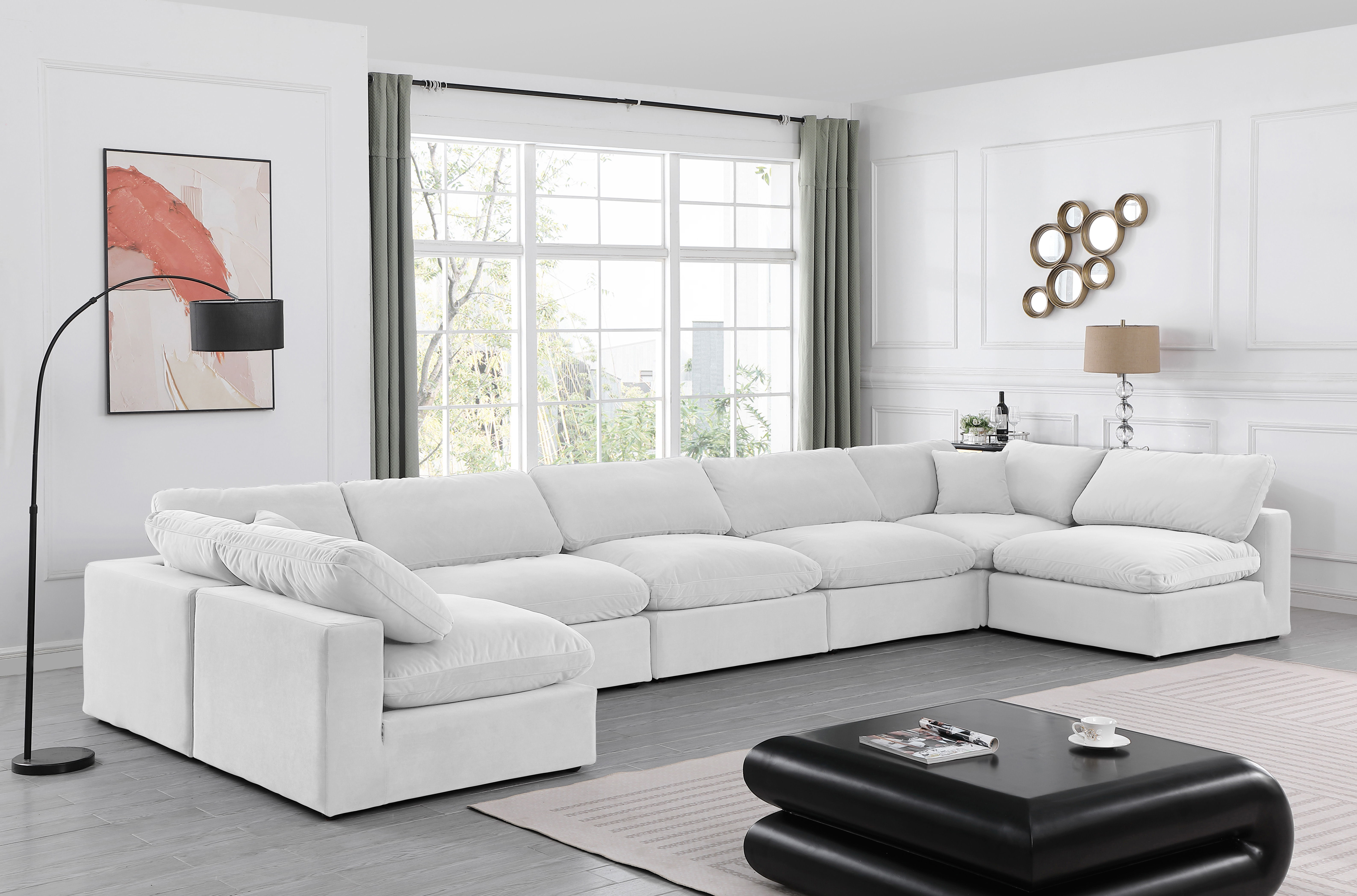 Comfy - 7 Piece Velvet Modular Armless Sectional - White