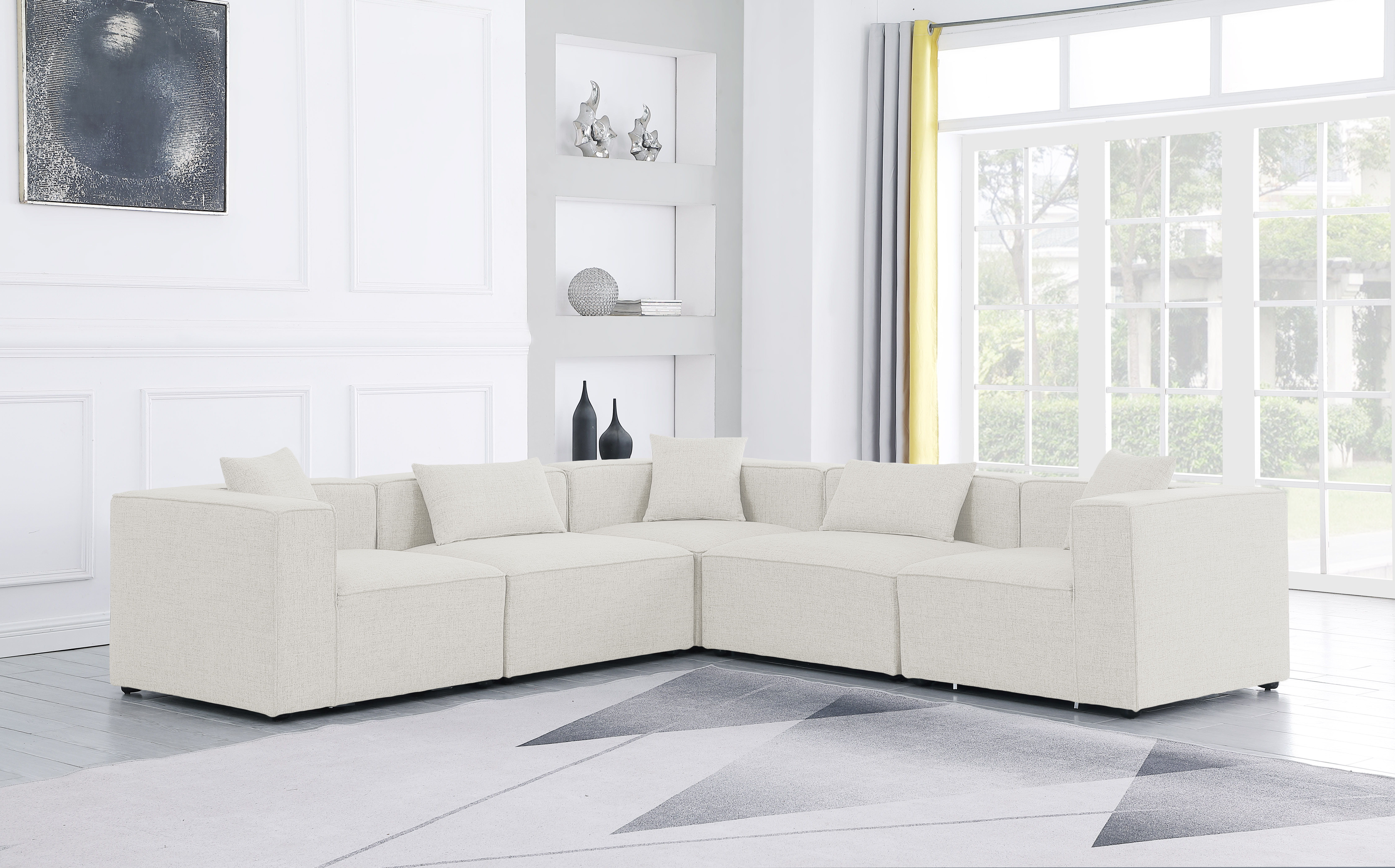 Cube - Linen 5 Piece Modular Corner Sectional - Cream