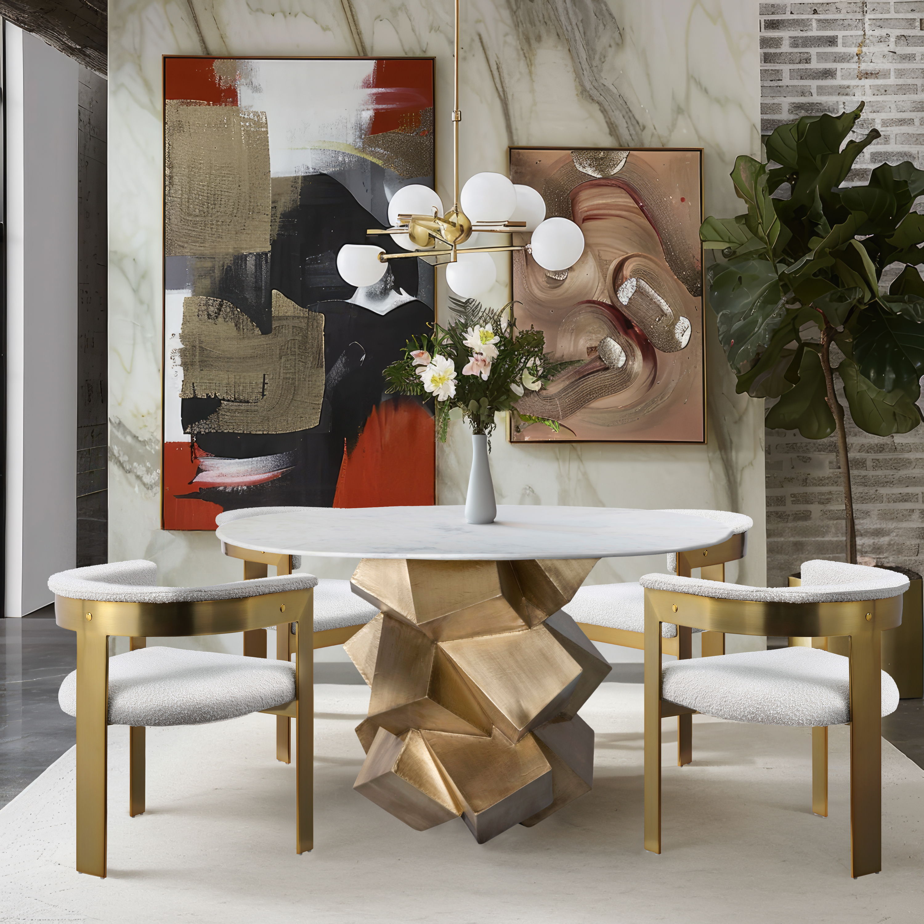 Walker - Dining Table - White / Brass