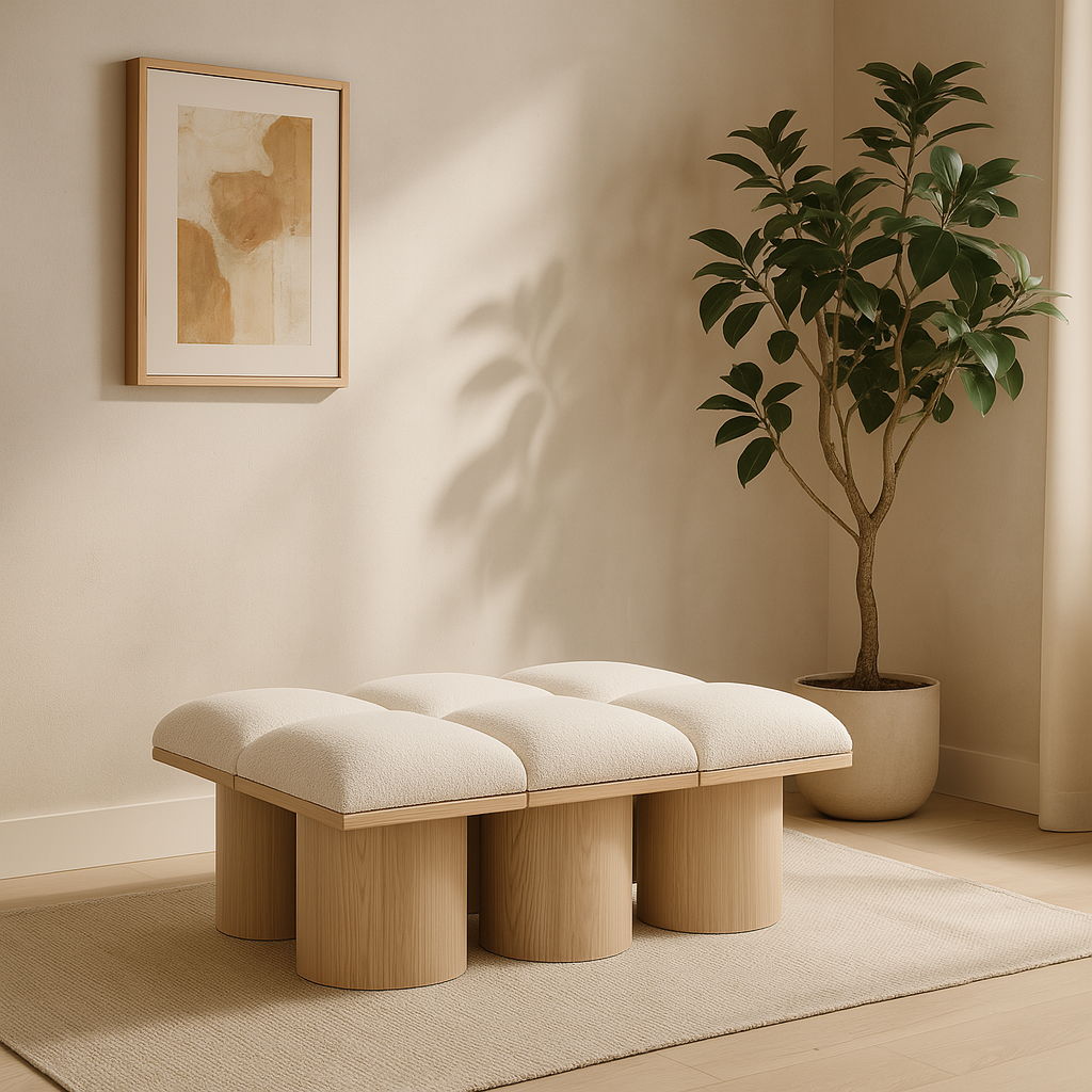 Pavilion - 46.5" 6 Piece Modular Bench With Natural Base - Cream