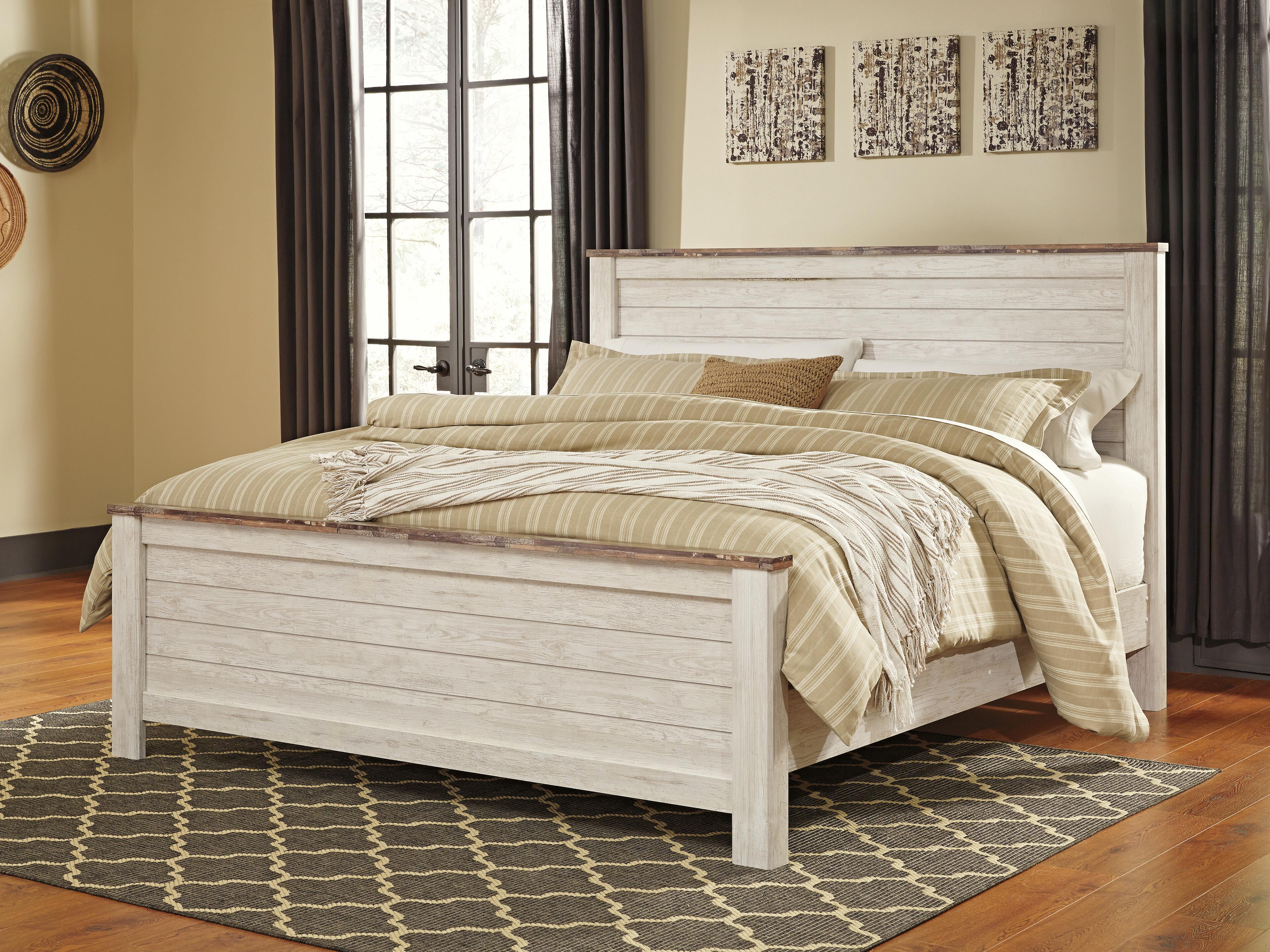 Willowton - King Panel Bed - Whitewash