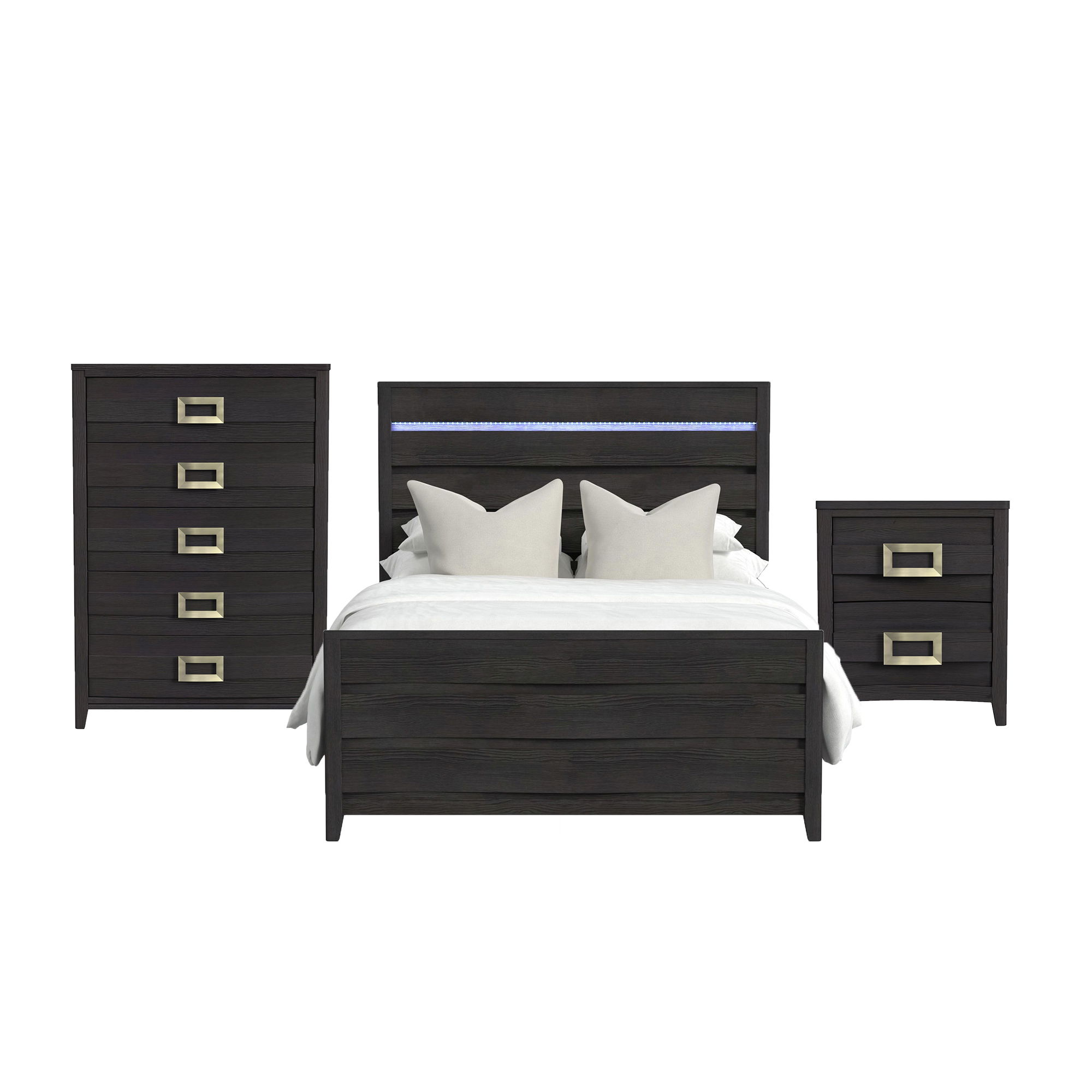 Queen · 3 Pc · Bedroom Set With LED