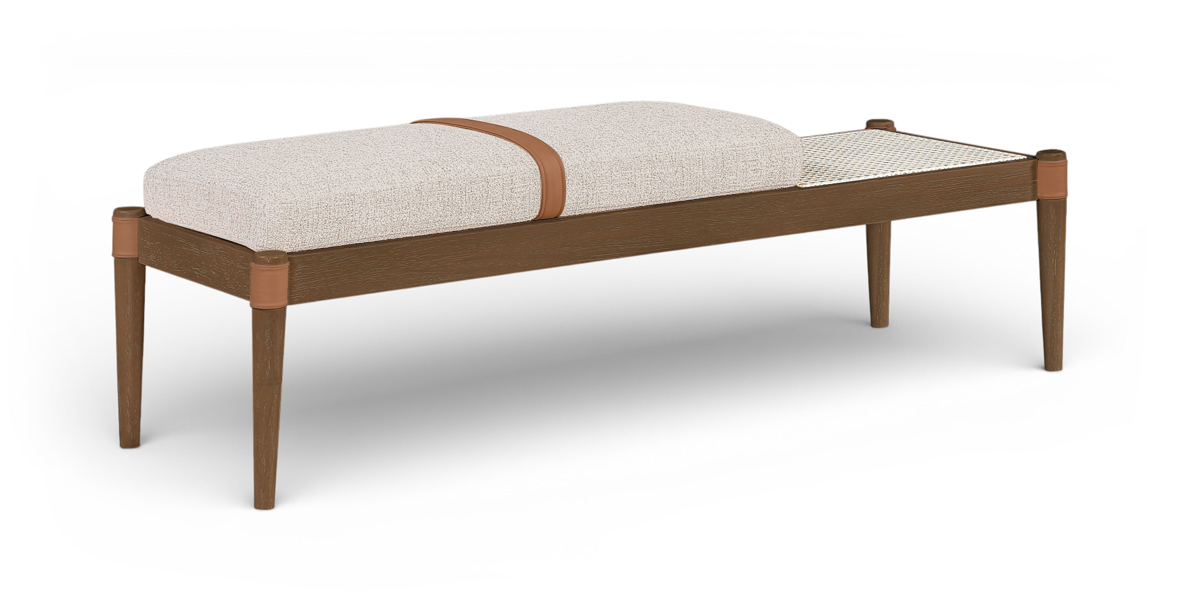Nara - Linen Textured Fabric Upholstered Bench - Beige / Painted Brown Walnut