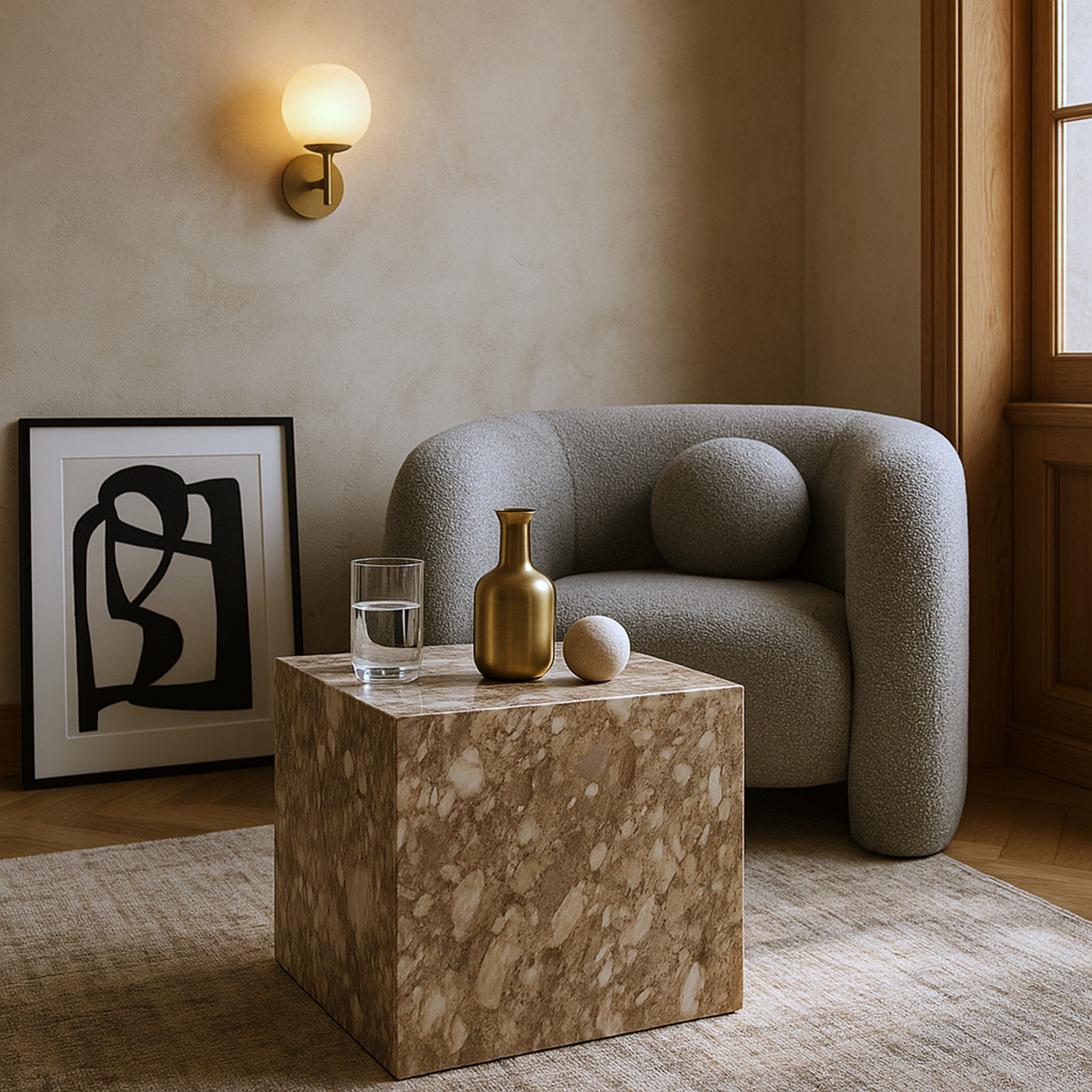 Piazza - Marble Finish Concrete End Table - Brown