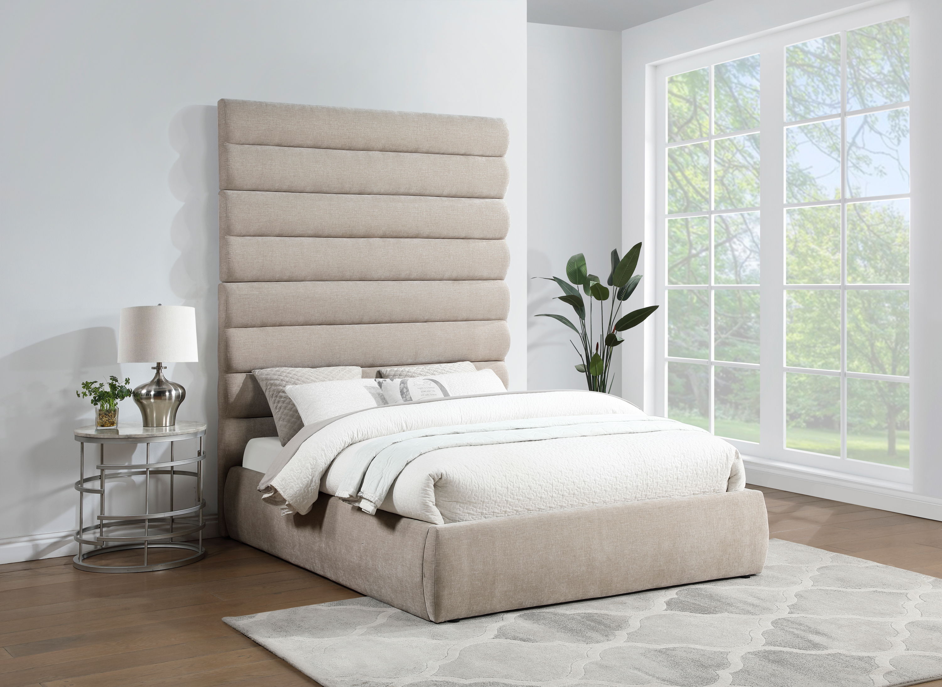 Adam - Chenille Fabric Queen Bed With 89" Headboard - Beige