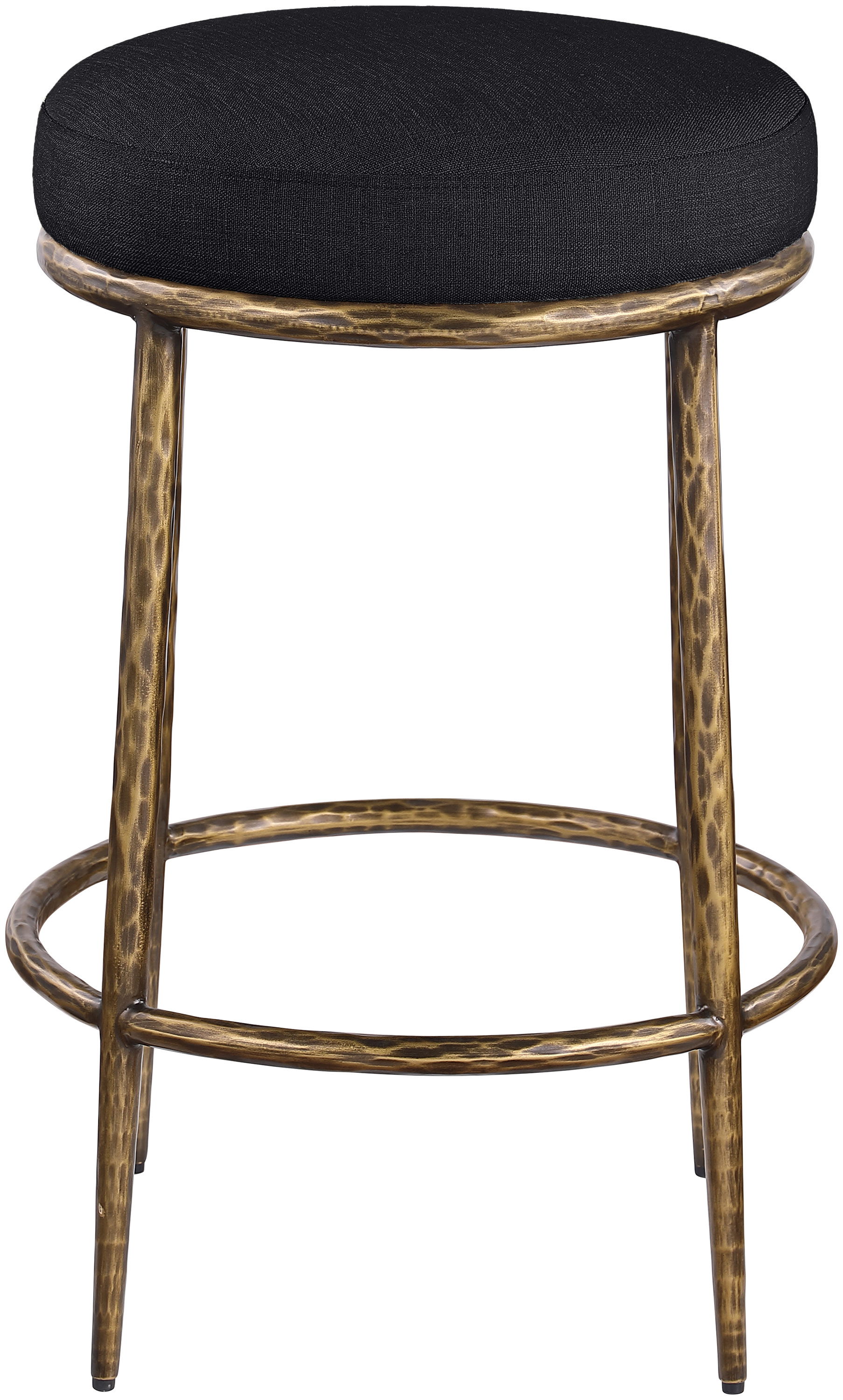 Ferro - Linen Textured Performance Fabric Upholstered Backless Counter Stool - Black / Brushed Gold