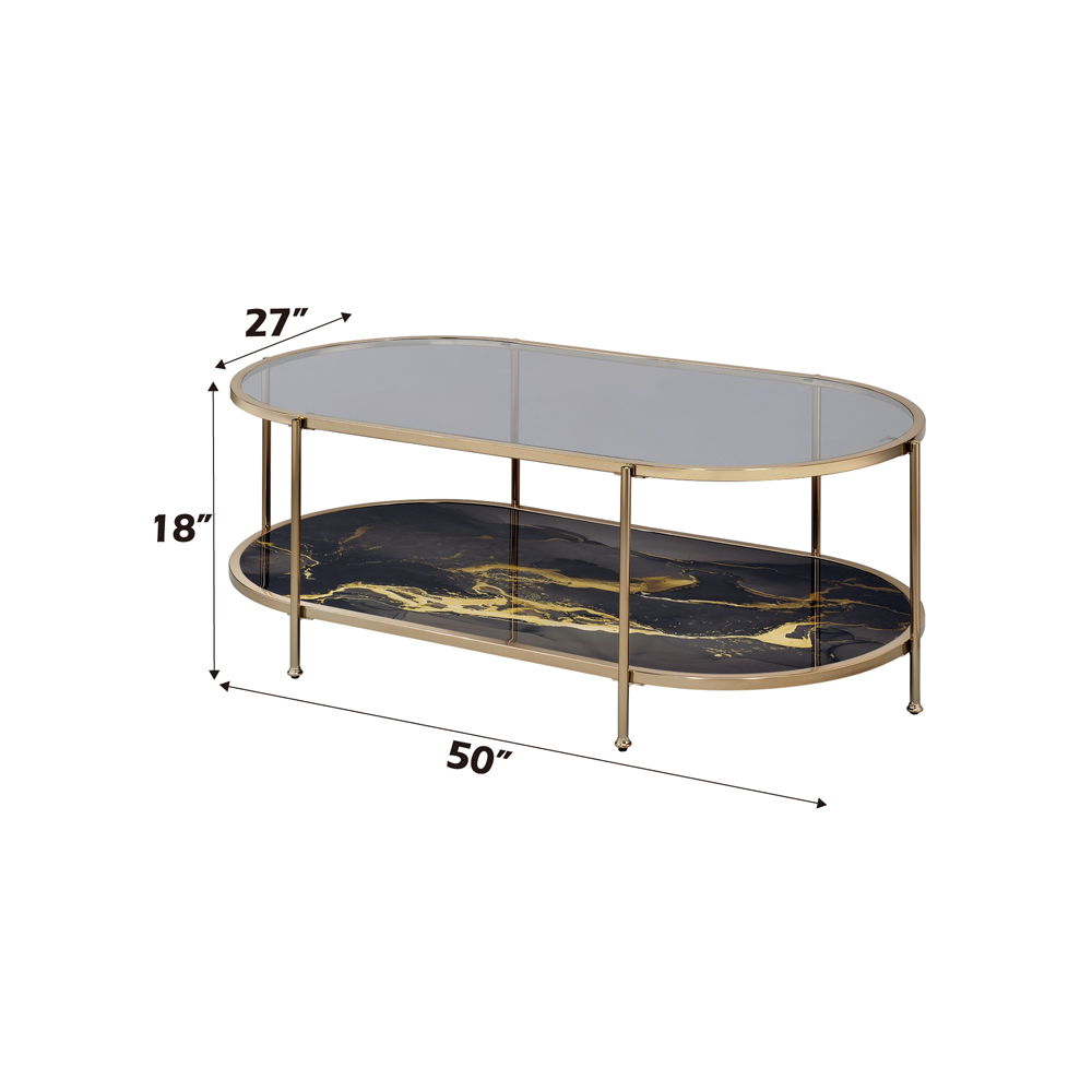 Fiorella - Coffee Table - Black Marble Print & Champagne, black, view 5