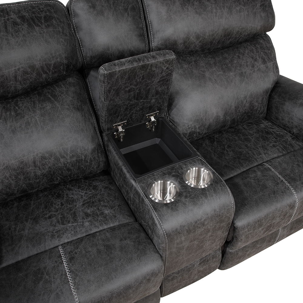 Hirah - Motion Loveseat With Console & USB Port - Dark Gray Polish Microfiber, dark gray, view 3