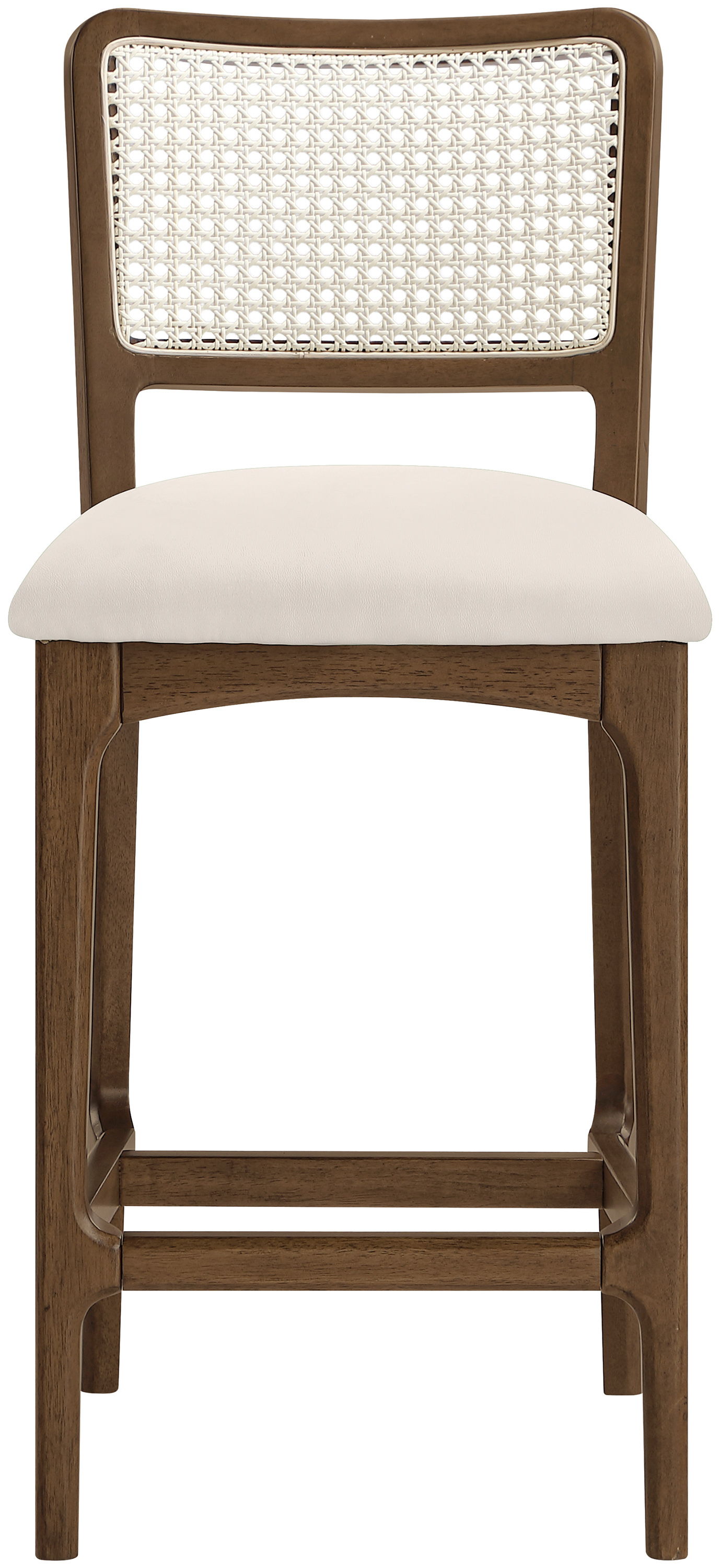 Atrium - Cane Back And Vegan Leather Upholstered Seat Counter Stool (Set of 2) - Cream / Brushed Brown