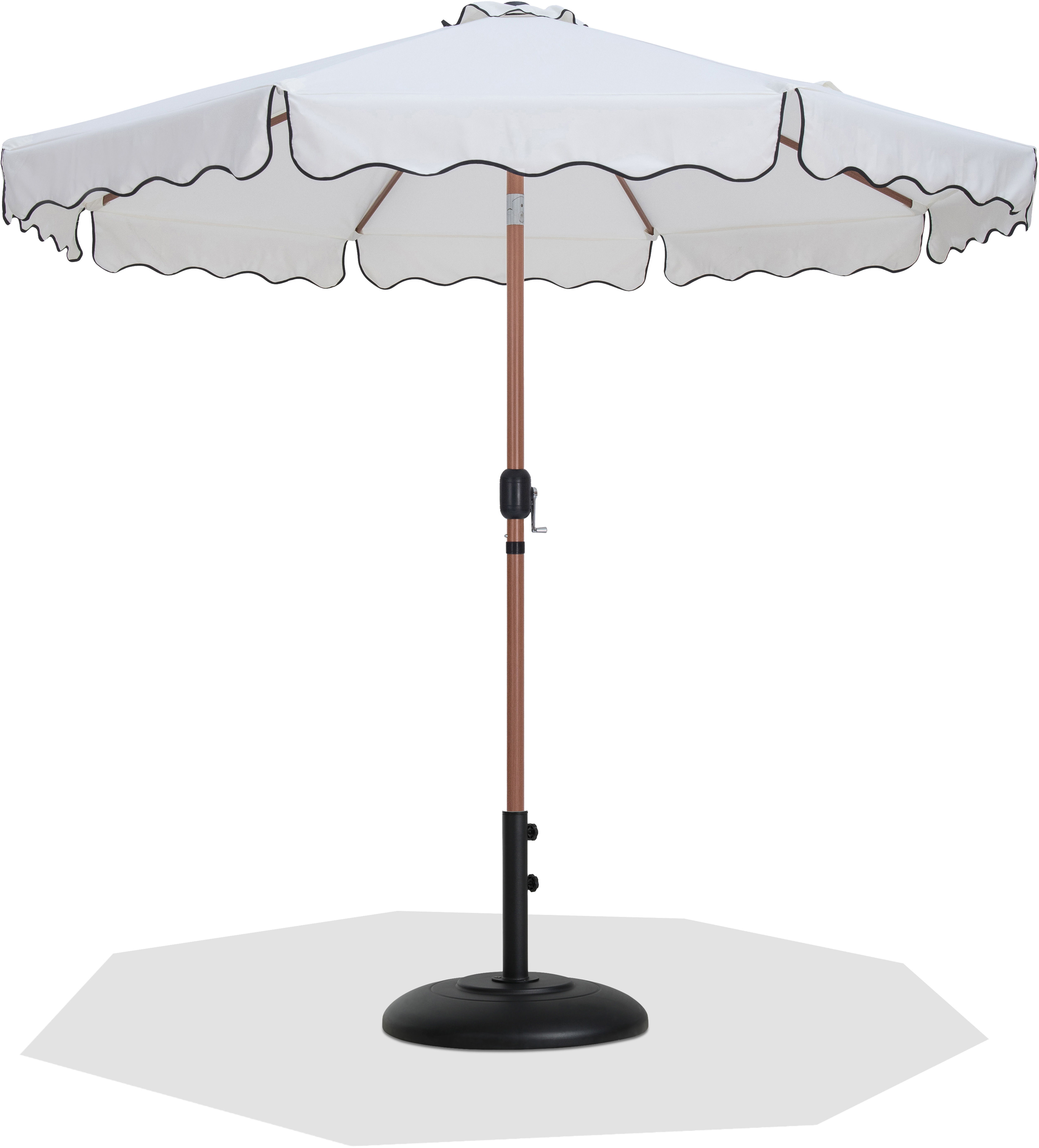 Amalfi - With Black Piping / Matte Black Aluminum Patio Umbrella With Base - White