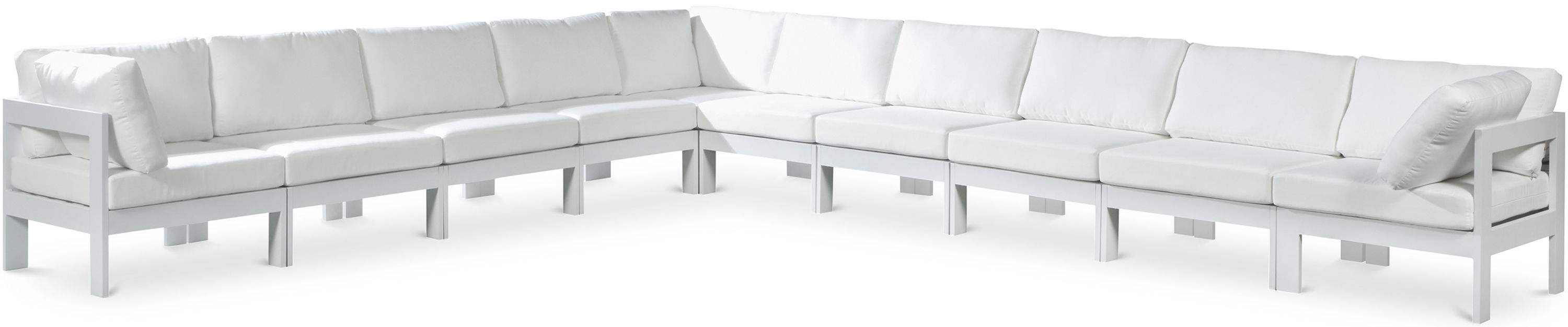 Nizuc - Outdoor Patio 10 Piece Modular Corner Sectional With White Frame - White