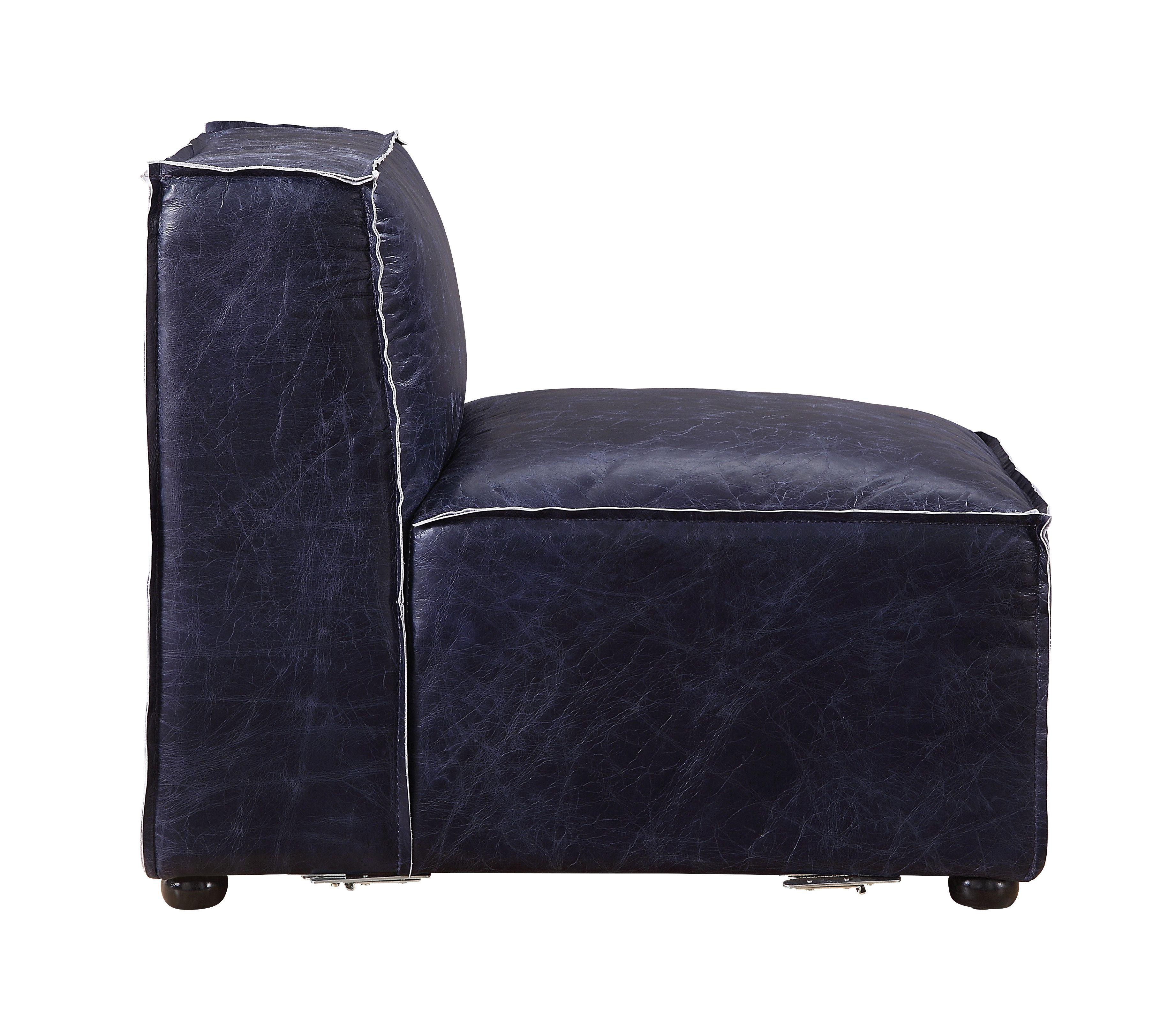 Birdie - Modular Armless Chair - Vintage Blue Top Grain Leather, blue, view 6