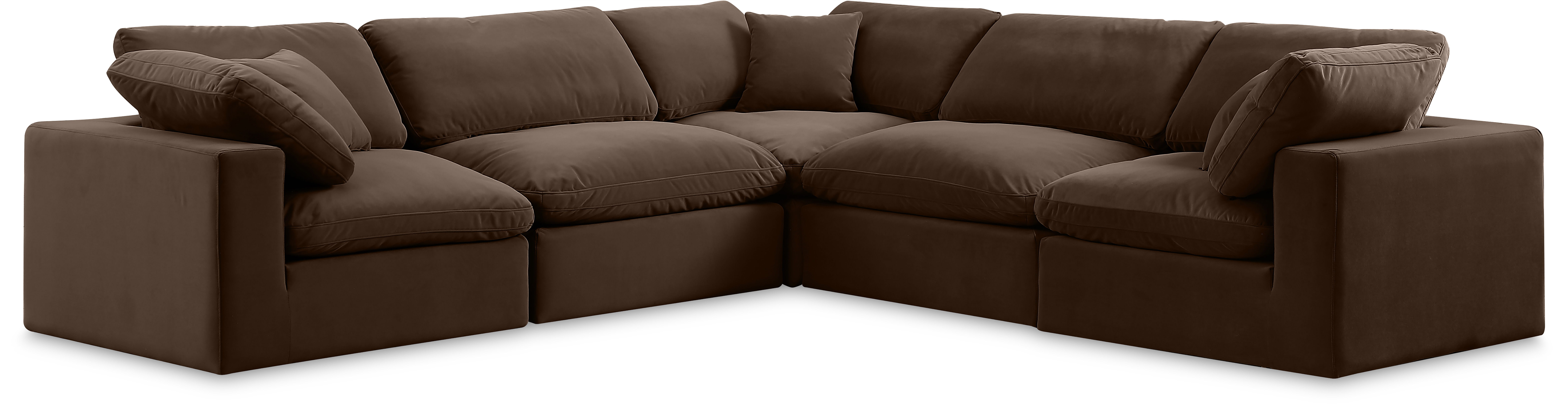 Comfy - 5 Piece Velvet Modular Corner Sectional - Dark Brown