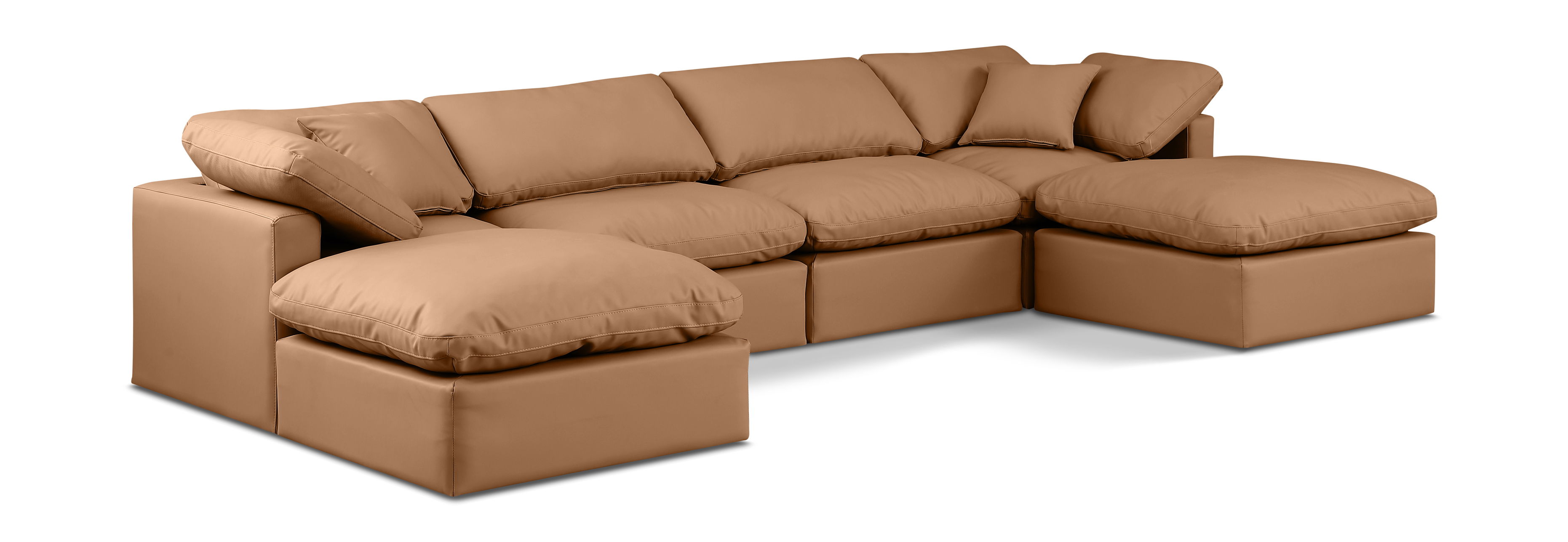 Indulge - Faux Leather 6 Piece Modular Double Chaise Sectional - Cognac