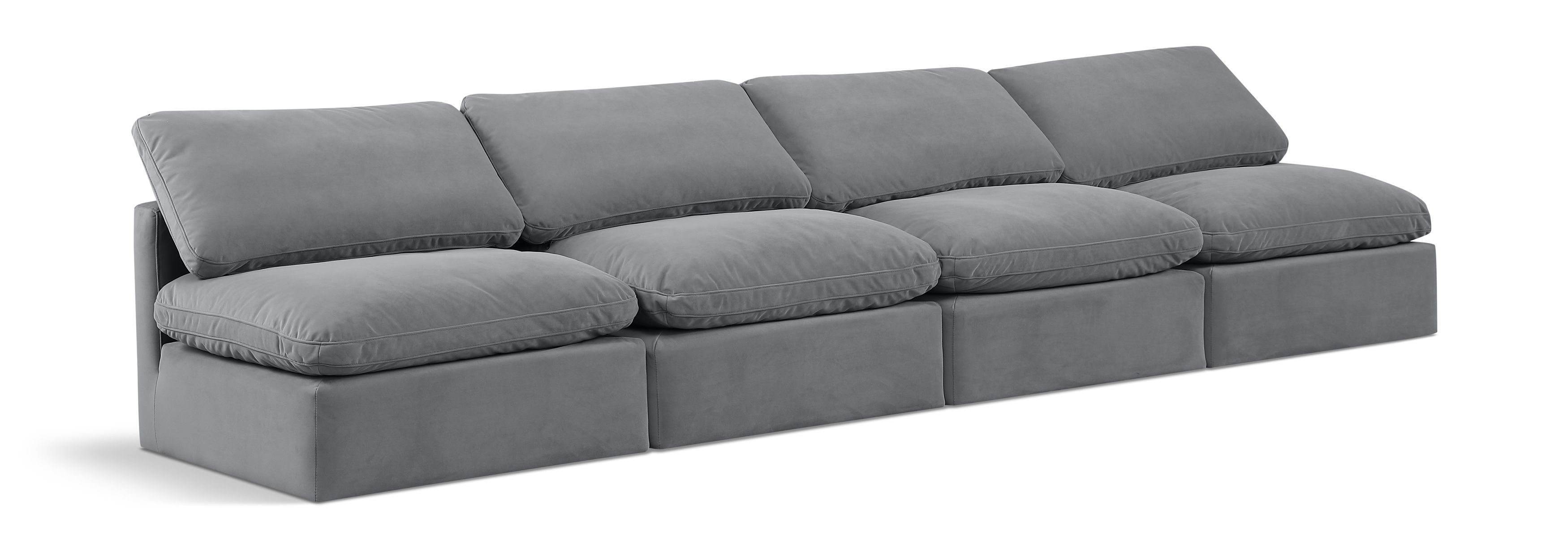 Indulge - Velvet 4 Seat Modular Armless Sofa - Gray