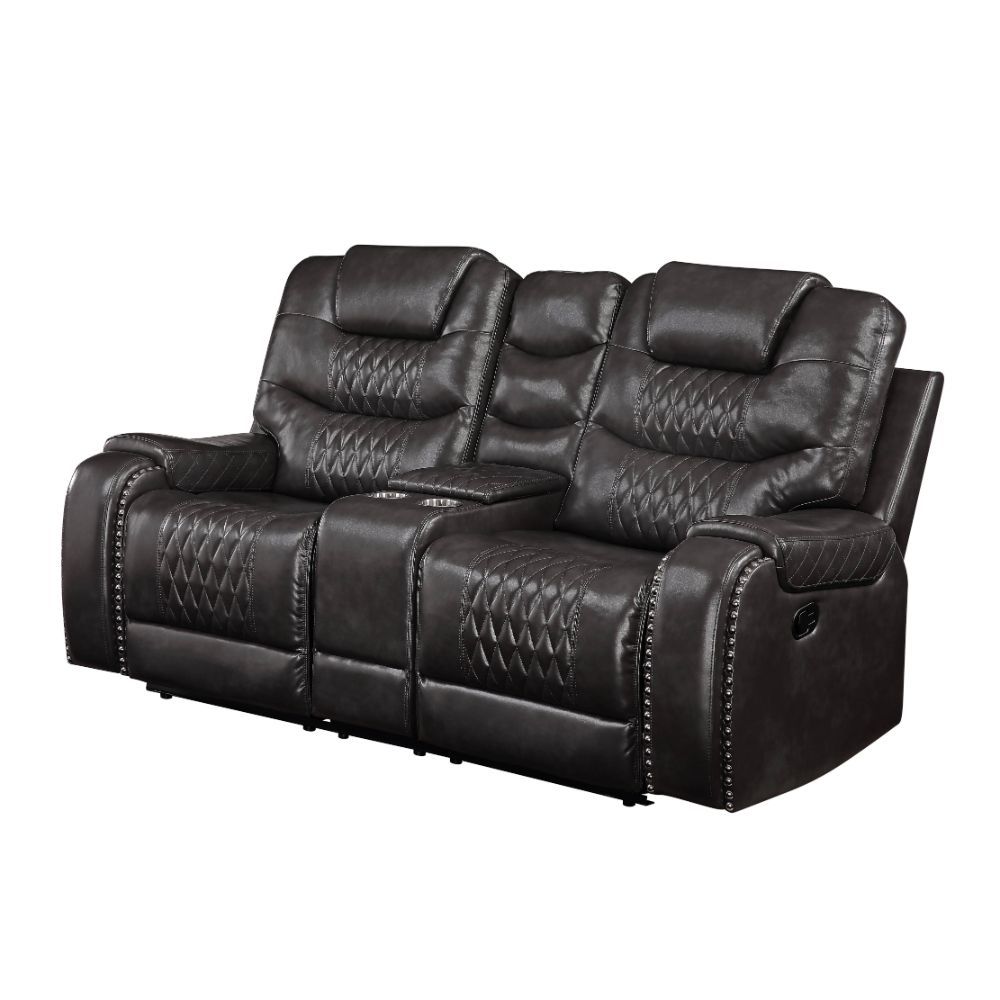 Braylon - Motion Loveseat With Console - Magnetite Synthetic Leather, black