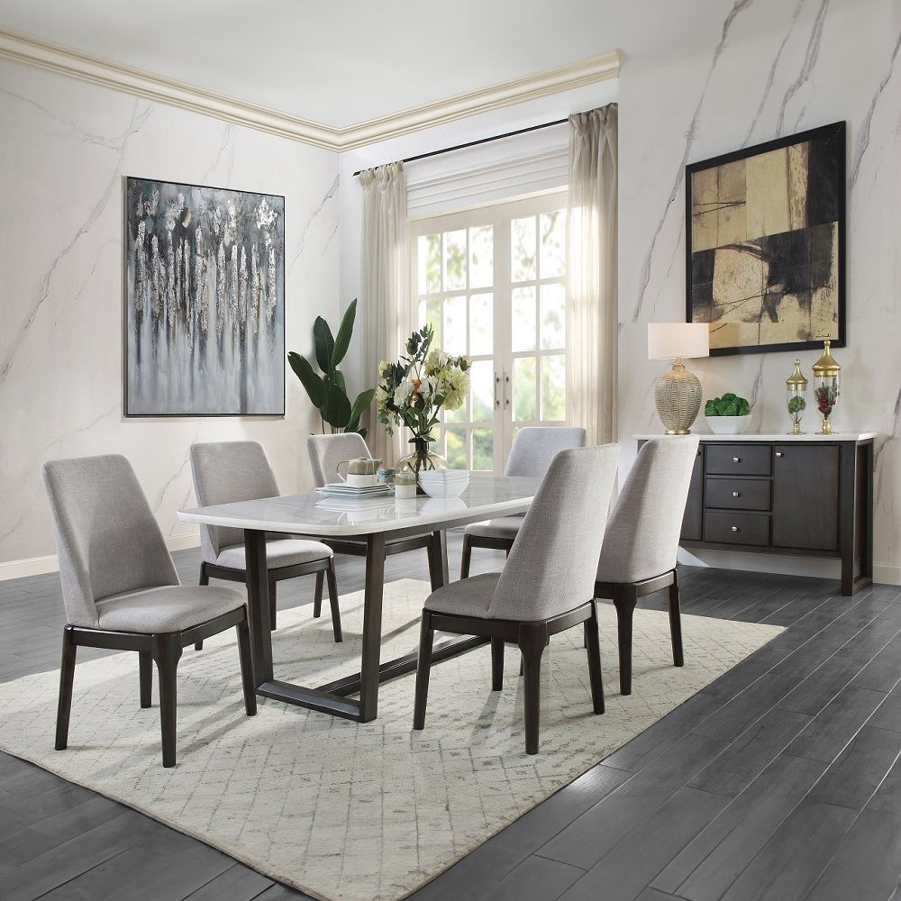 Madan - Dining Table With Marble Top - Marble Top & Weathered Gray, white, view 5