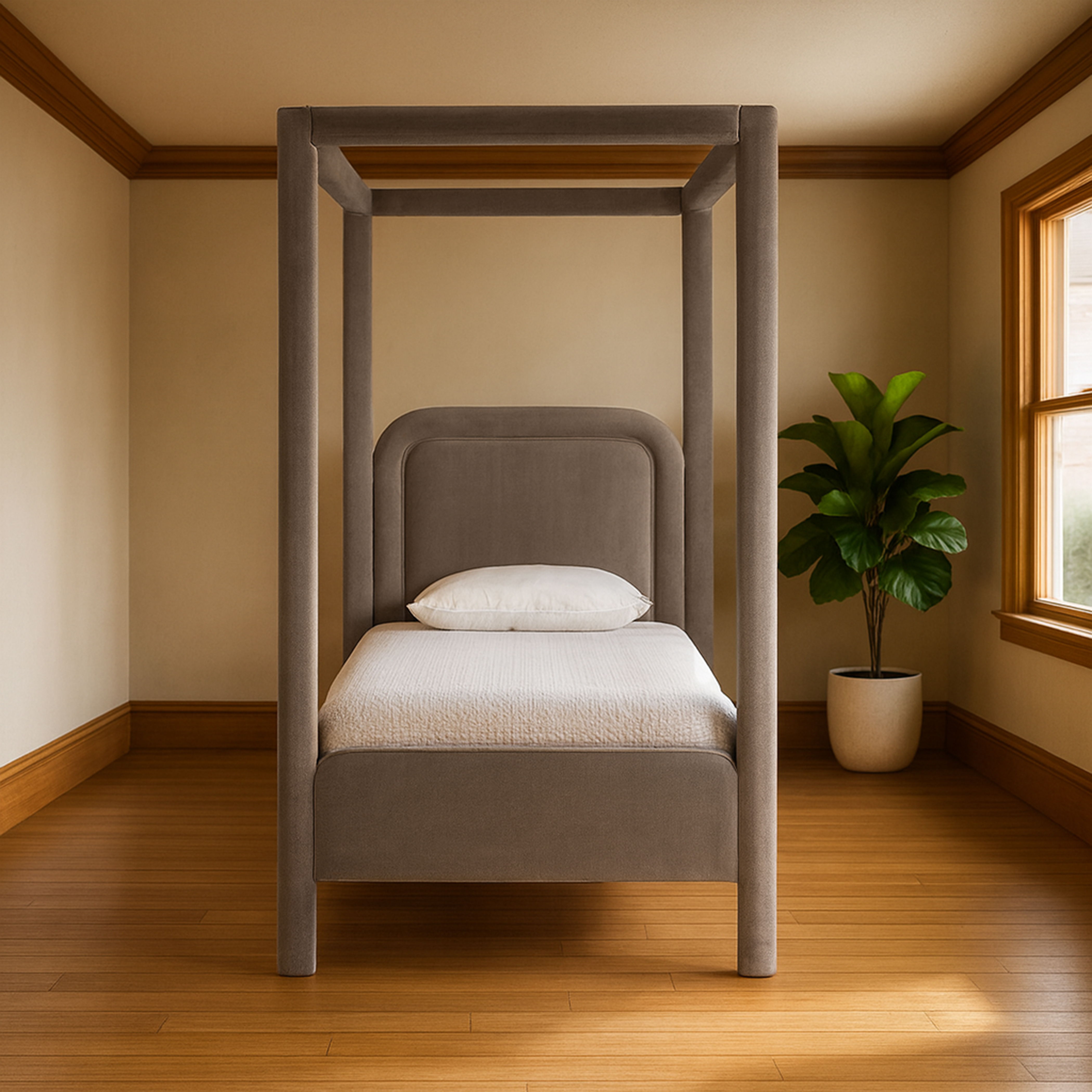 Salina - Velvet Upholstered Twin Bed - Taupe