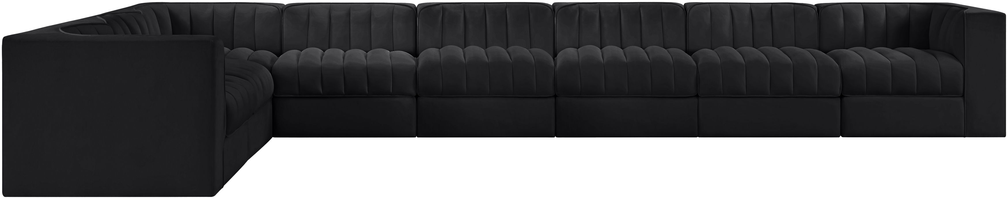 Rummi - Velvet Performance Fabric Upholstered 8 Piece Modular Sectional (With 3 Corner Chairs) - Black