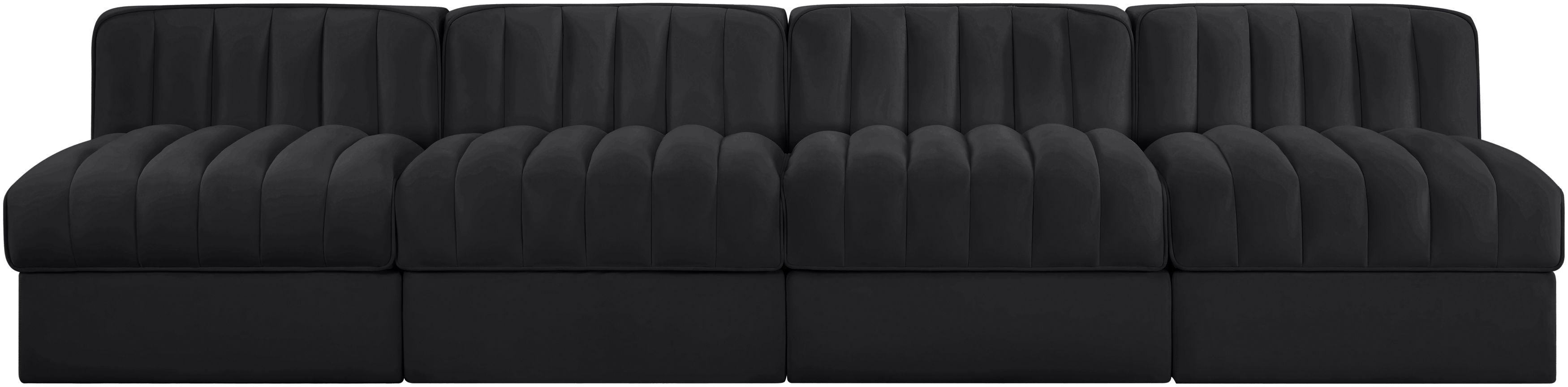 Rummi - Armless Velvet Performance Fabric Upholstered 4 Piece Modular Sofa - Black