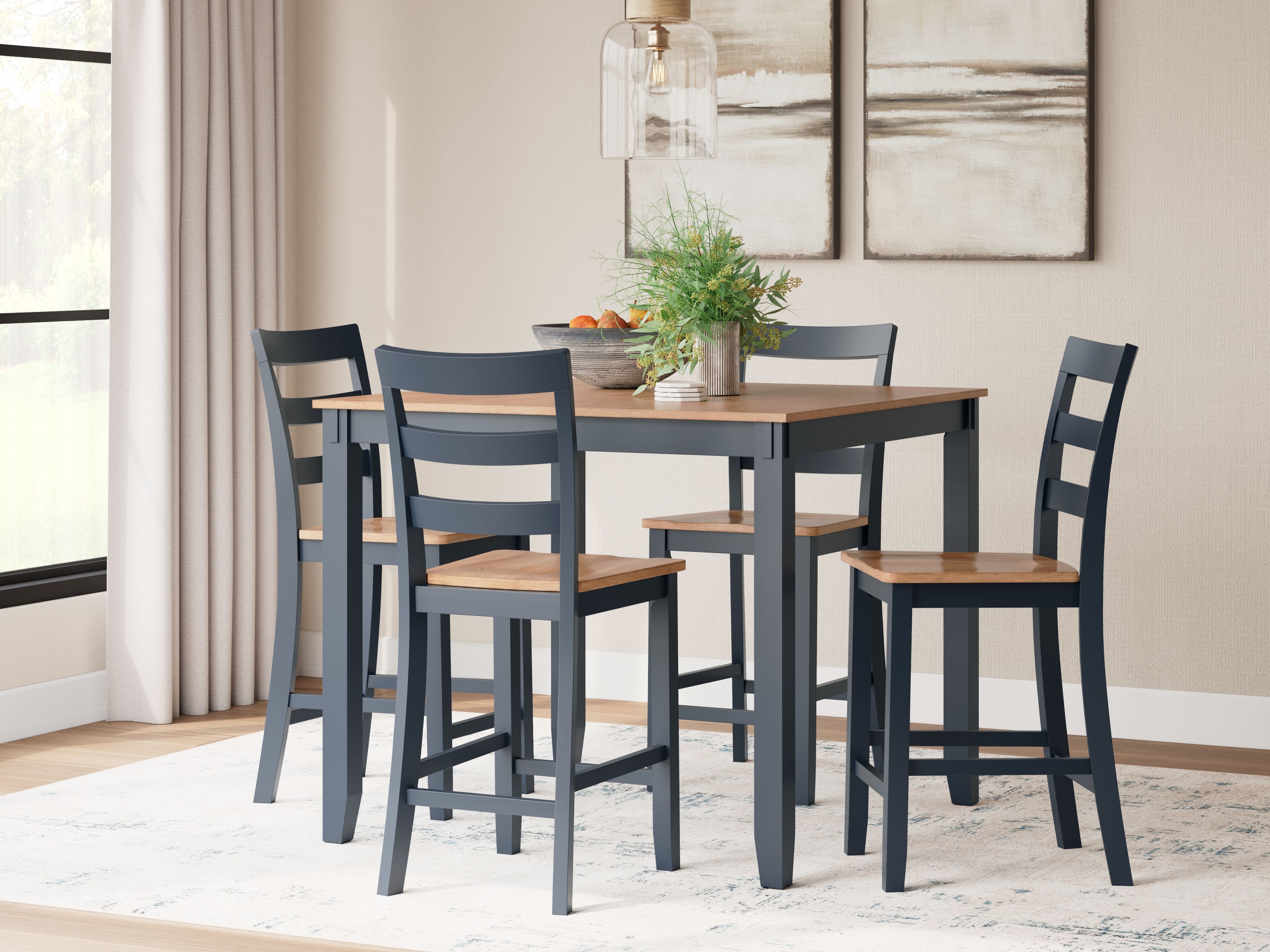 Ashley Furniture Gesthaven - Dining Room Counter Table Set (Set of 5) - Natural / Blue - Image 2